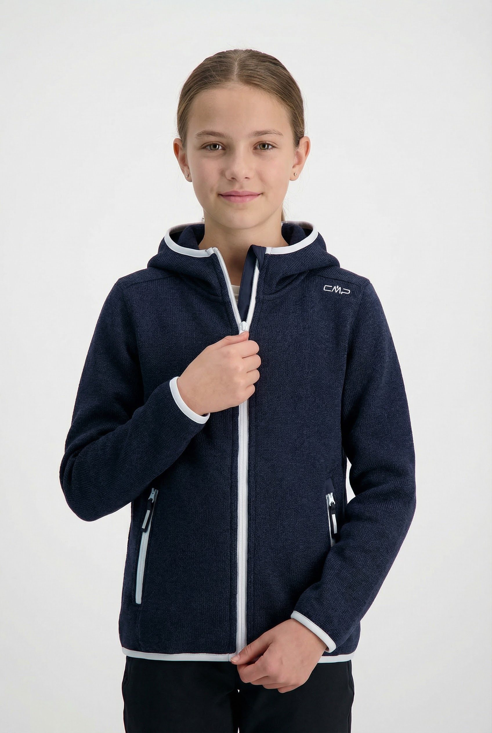 CMP Strickfleecejacke Übergangsjacke für Kinder, mit Kapuze, mit Reißverschlusstaschen