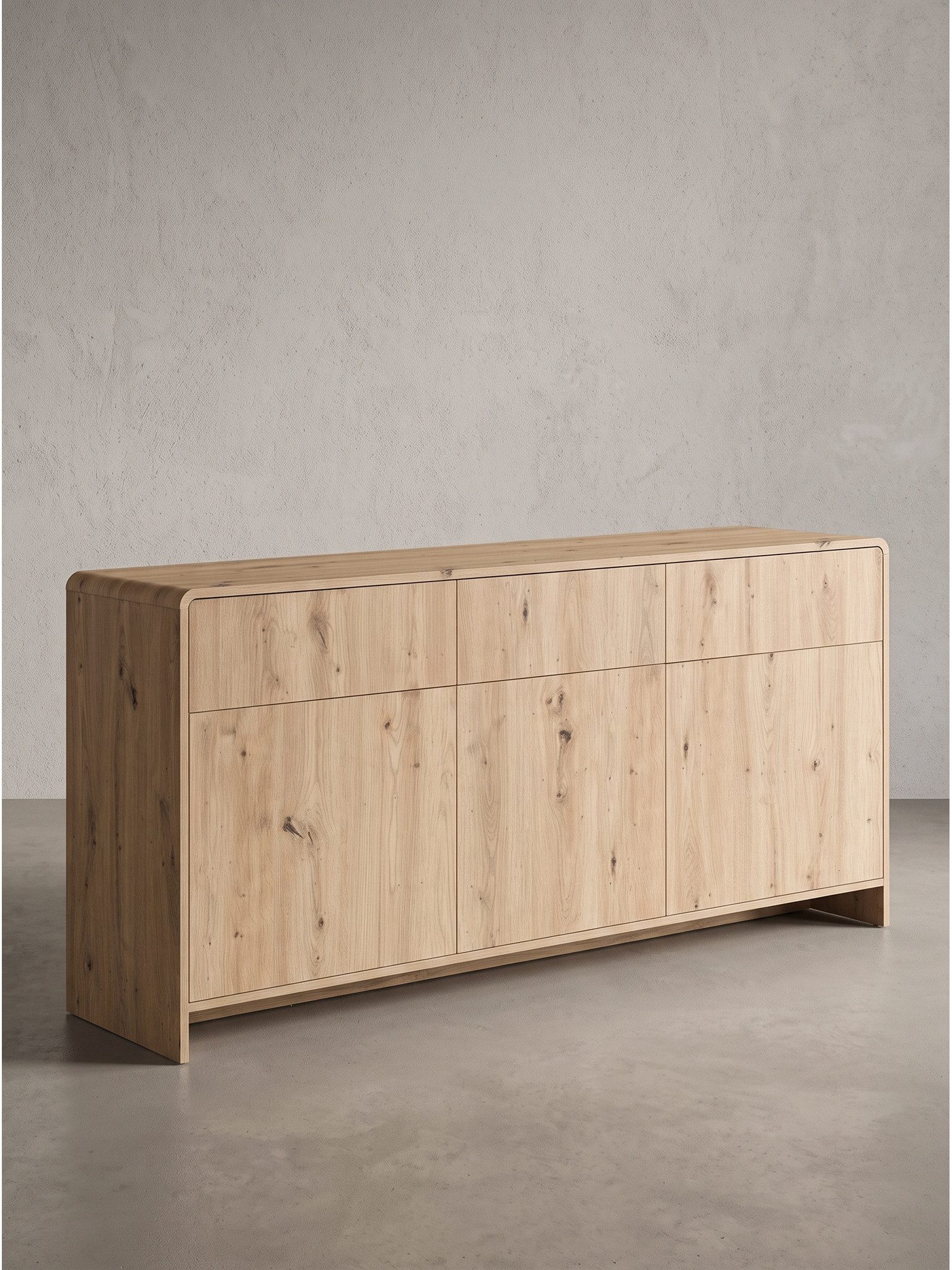 KADIMA DESIGN Kommode Sideboard CALELLA - Holzwerkstoff, Eichenoptik, 155x40x76 cm, Modern (Kommode, Anrichte, Schubladenkommode, Wohnzimmerschrank, Flurkommode), 3 Schubladen, 3 Türen, Stauraum