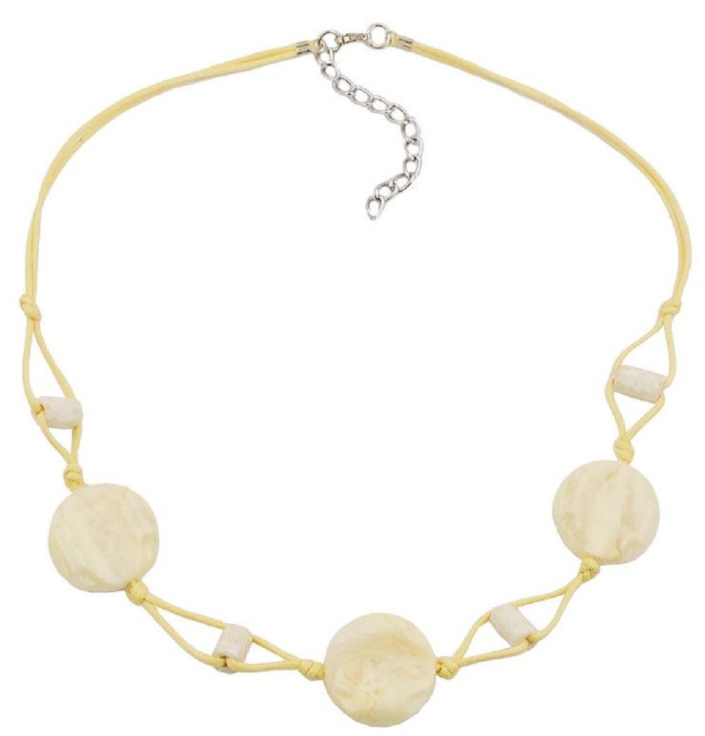Collier Kette Kunststoffperlen Scheibe beige-marmoriert 45 cm