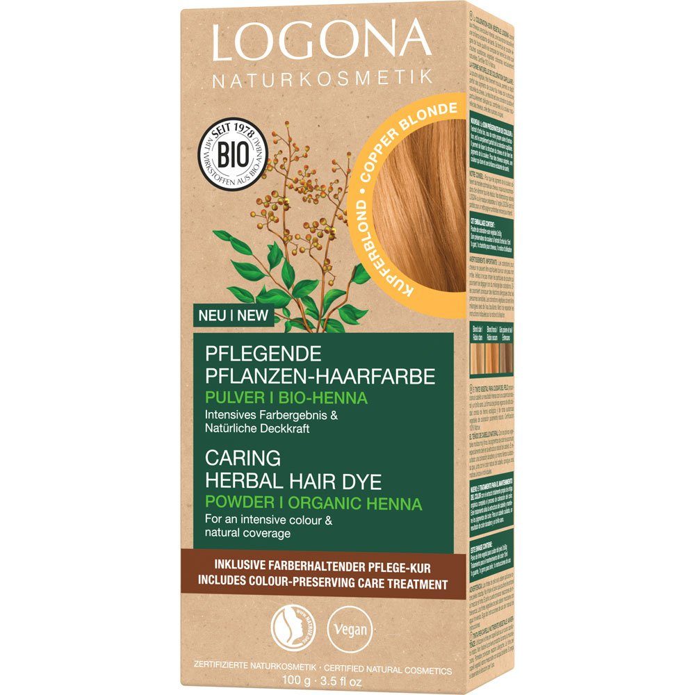 LOGONA Haarfarbe Pflegende Pflanzen- Pulver Kupferblond, Blond, 100 g