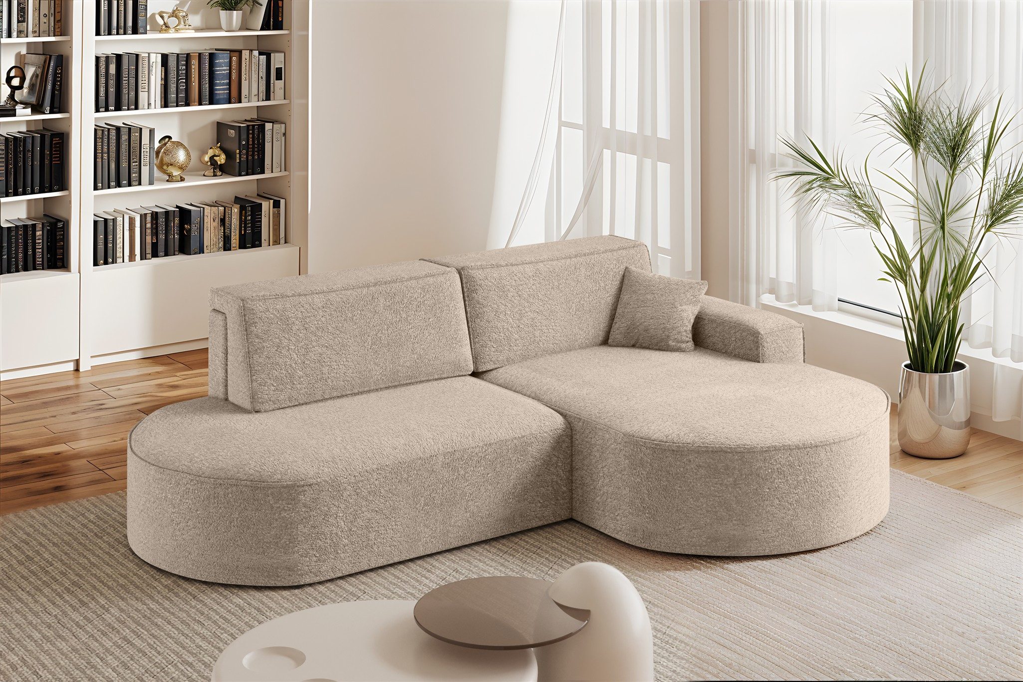 Fun Möbel Ecksofa Schlafsofa Sofa VENEDIG, Ottomane Rechts oder Links, Inkl. Bettkasten und 1 Zierkissen