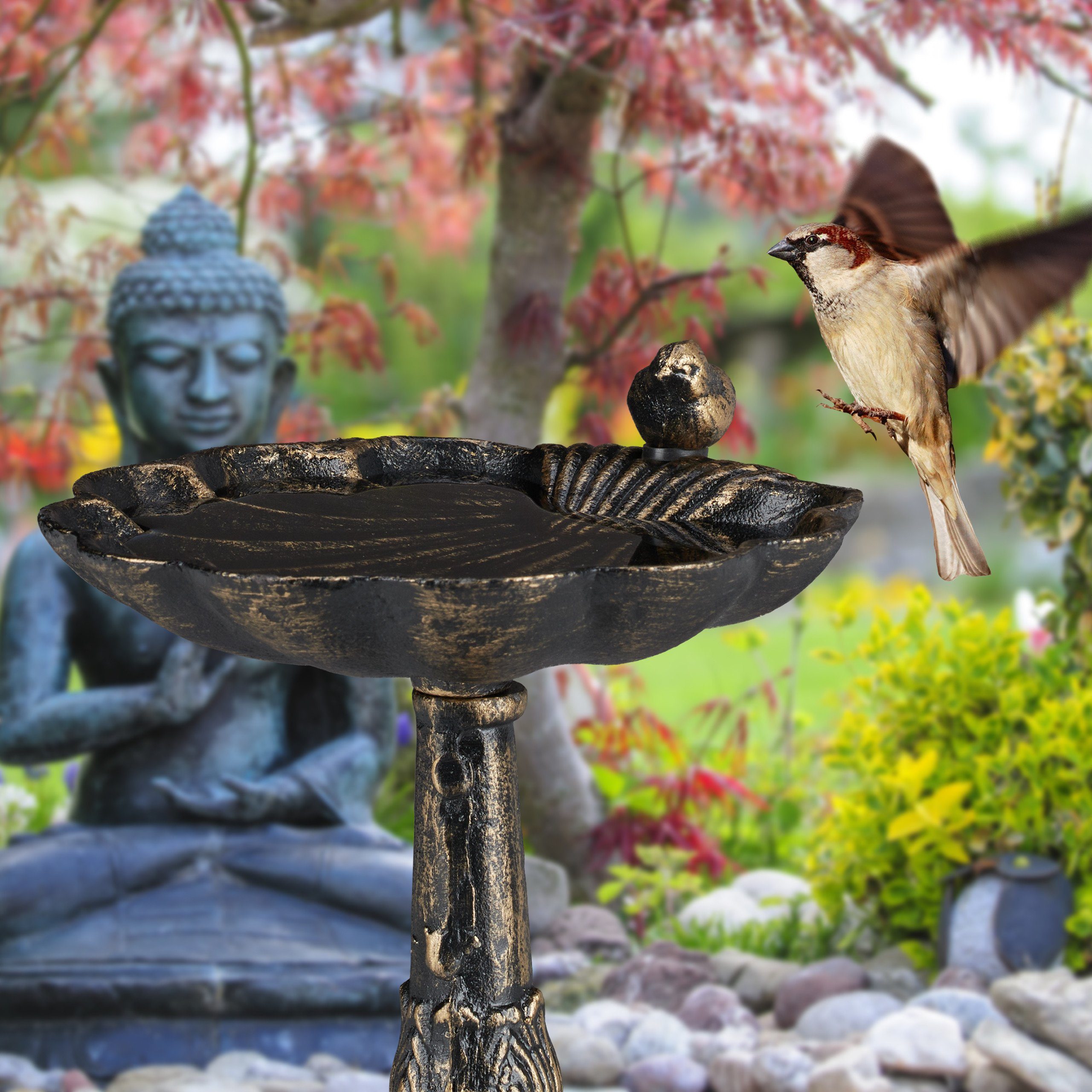 relaxdays Vogeltränke Gusseise, Bronze