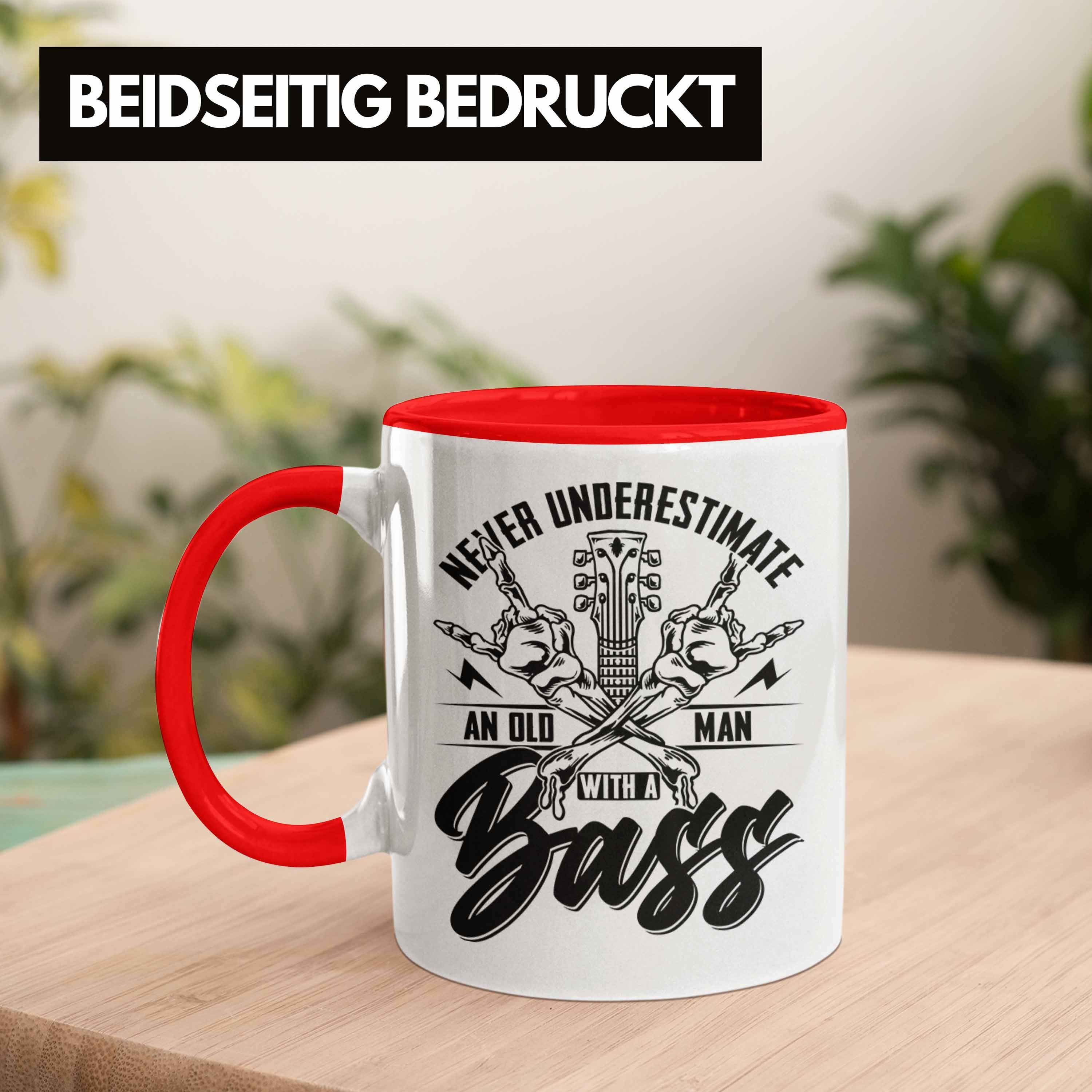 Trendation Tasse Bassist Tasse Geschenkidee Geschenk Kaffee-Becher U Rot Bass-Spieler Never