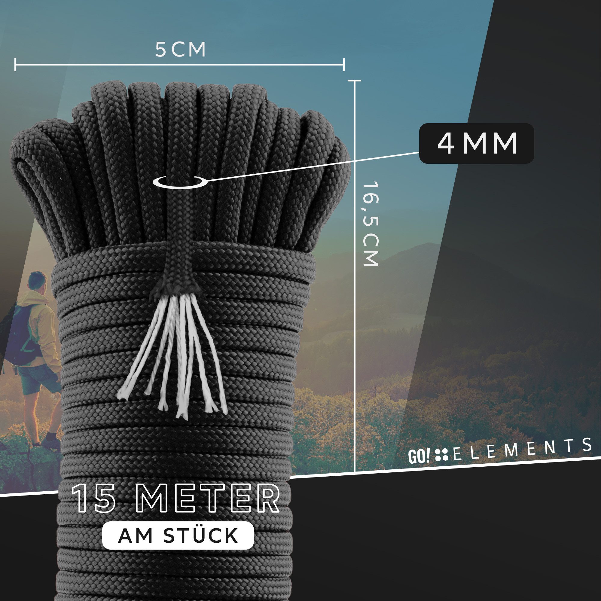 GO!elements Paracord 550 - 4mm Abspannleine, Paracord 550 aus reißfester Nylonschnur