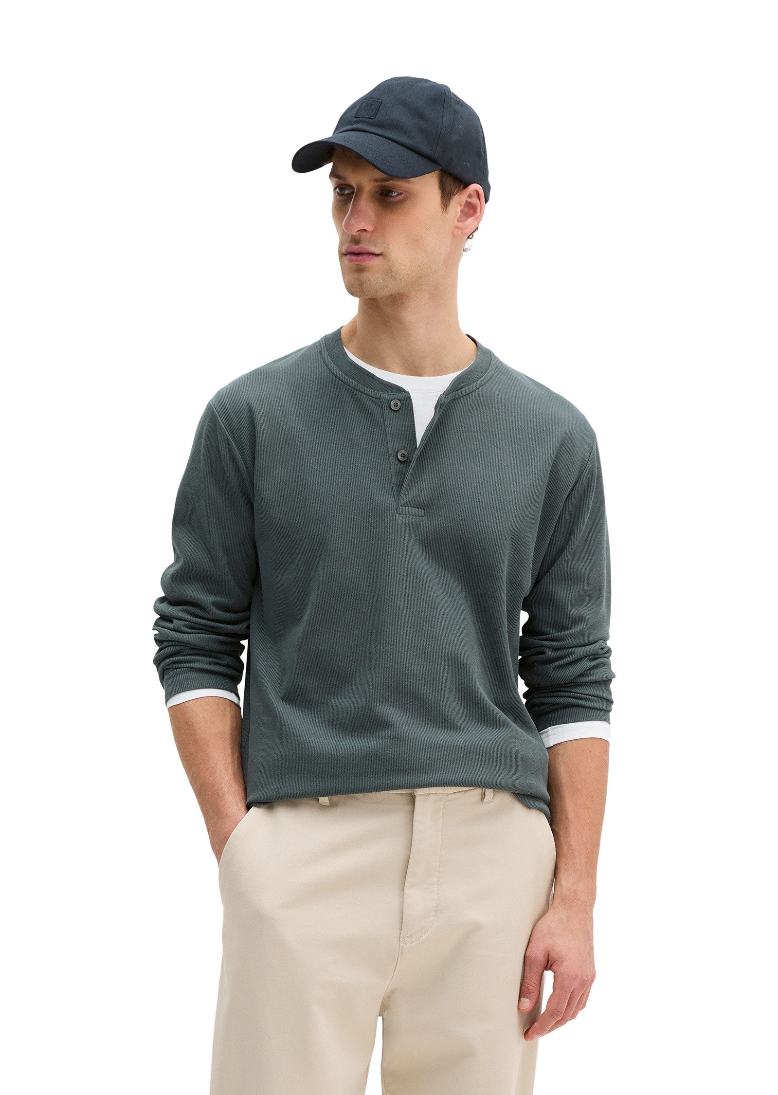 Marc O'Polo Langarmshirt aus geripptem Interlock-Jersey günstig online kaufen