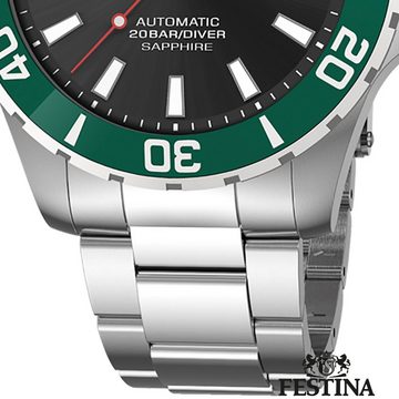 Festina Quarzuhr Festina Herrenuhr Automatik, Herren Armbanduhr rund, Edelstahlarmband silber, Elegant