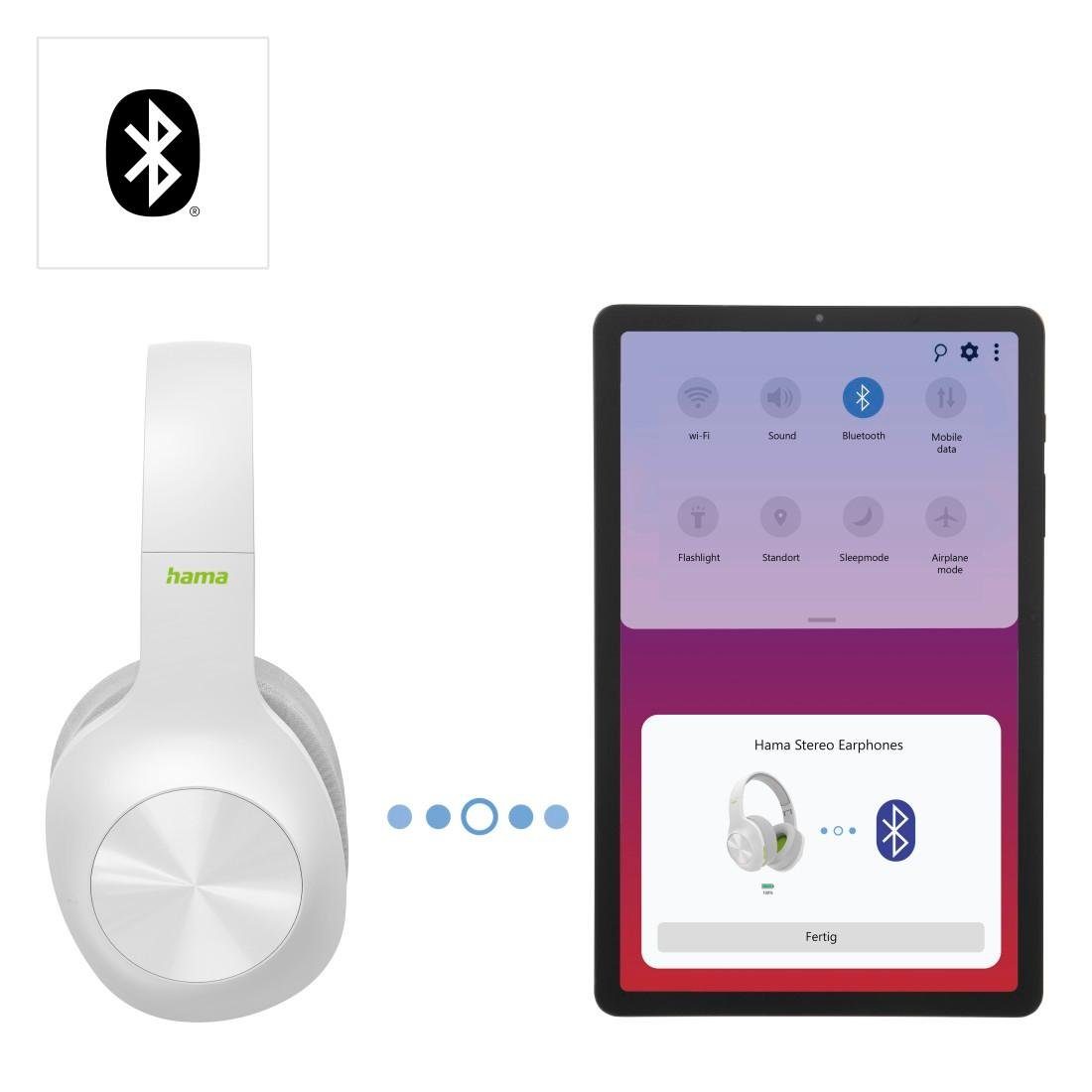 Hama Bluetooth® (Sprachsteuerung, Kabel, A2DP HSP, Bluetooth, kabellos Google AVRCP Ear Assistant, Over Headset) HFP, Bluetooth faltbar Bass Bluetooth-Kopfhörer Bluetooth, Siri, Kopfhörer weiß ohne Boost