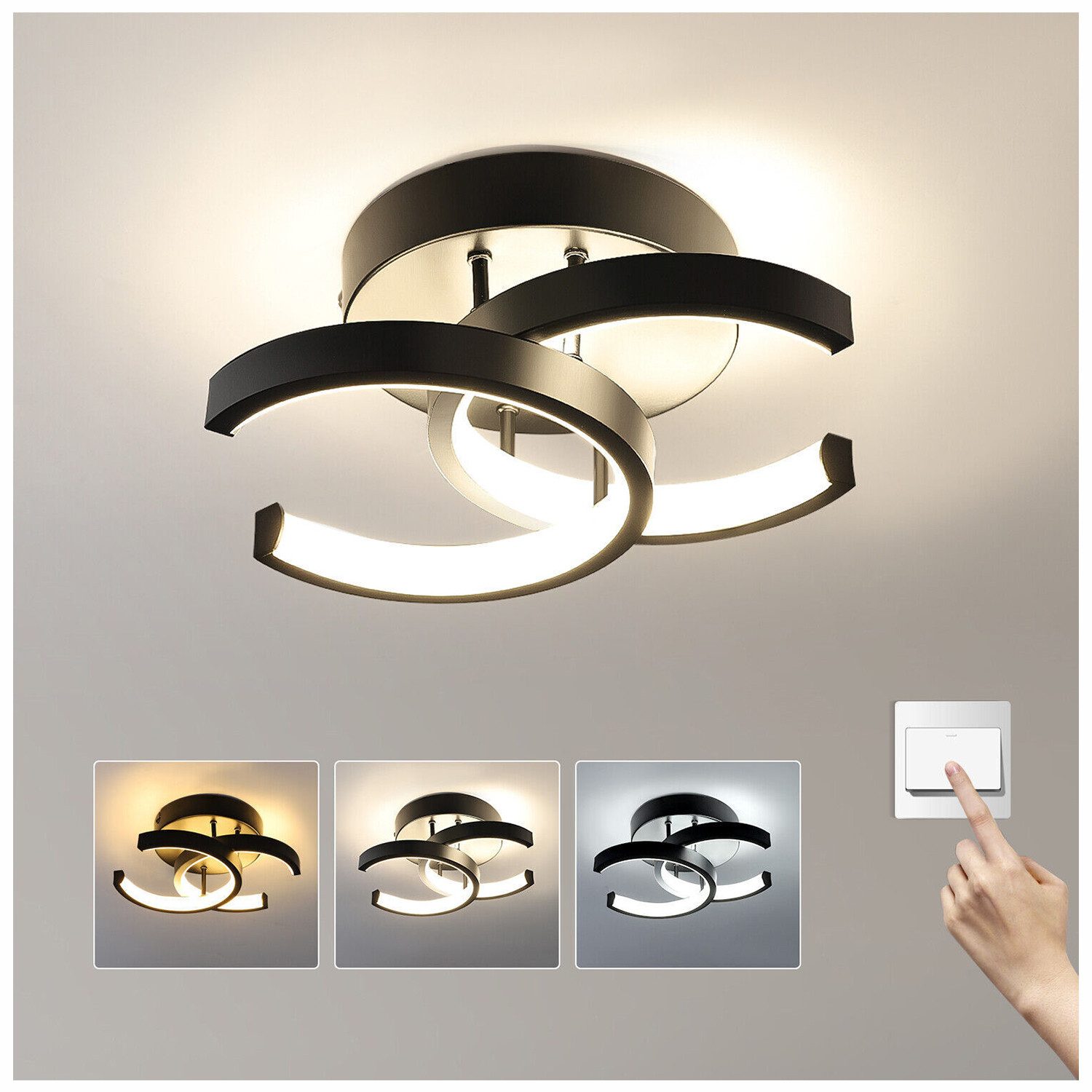 Forrlite Deckenleuchten 3-Farbige Decken-Lampe Dimmbar LED Deckenleuchte, günstig online kaufen
