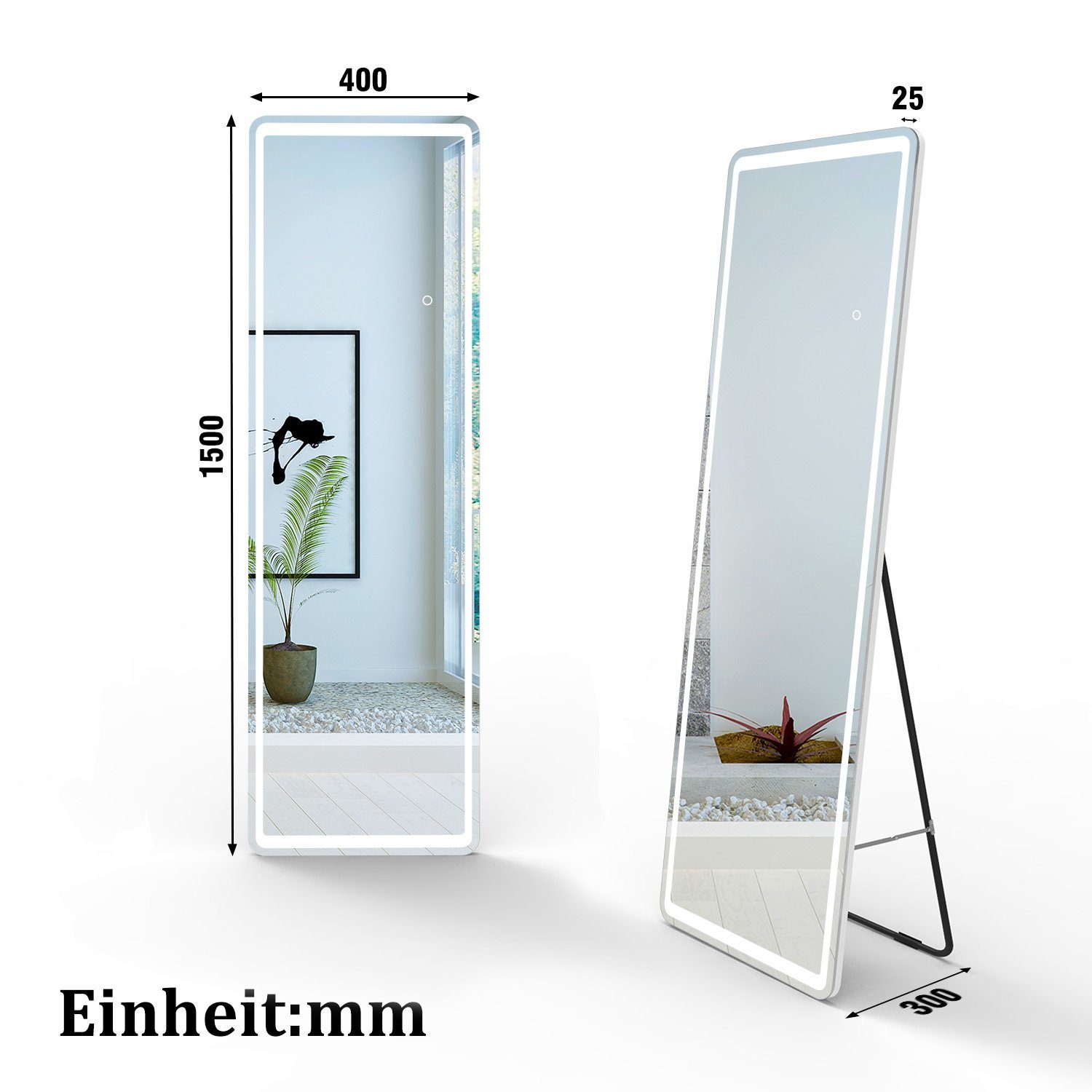Standspiegel duschspa Stecker dimmbar, Memory, LED Warm/Neutral/Kaltweß, Wandspiegel Hängespiegel 150/160cm, mit mit Ganzkörperspiegel Beleuchtung