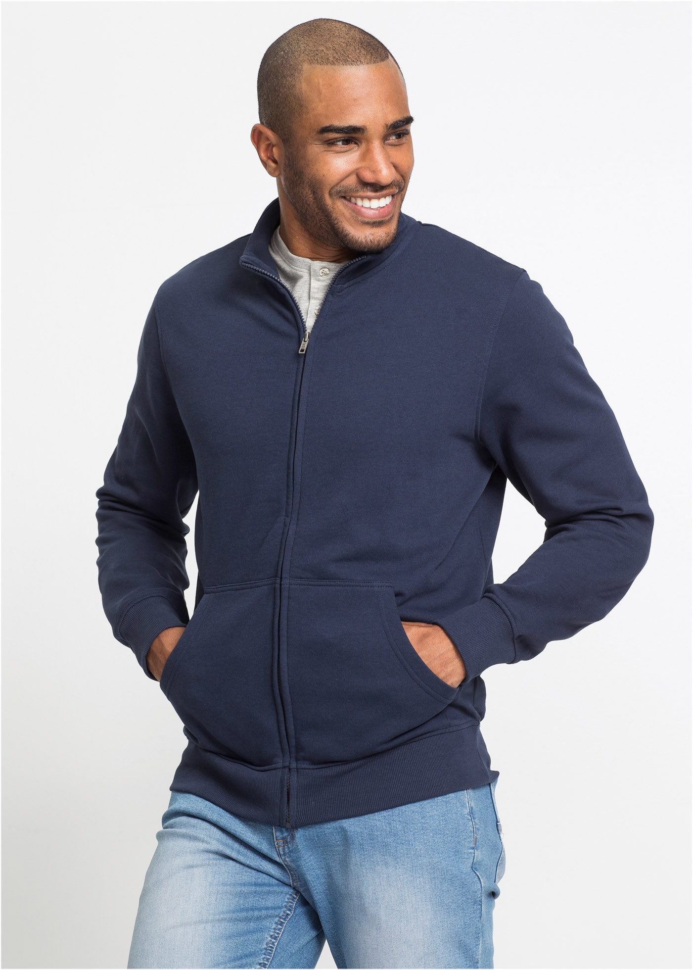 bonprix Sweatjacke mit Stehkragen, innen weich angeraute Sweatqualität, Regular Fit