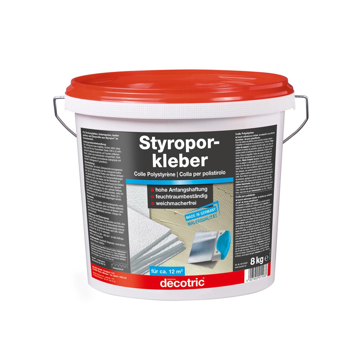 decotric® Grundierfarbe, Styropor- & Montage Kleber, Innen, Weiß, 8kg