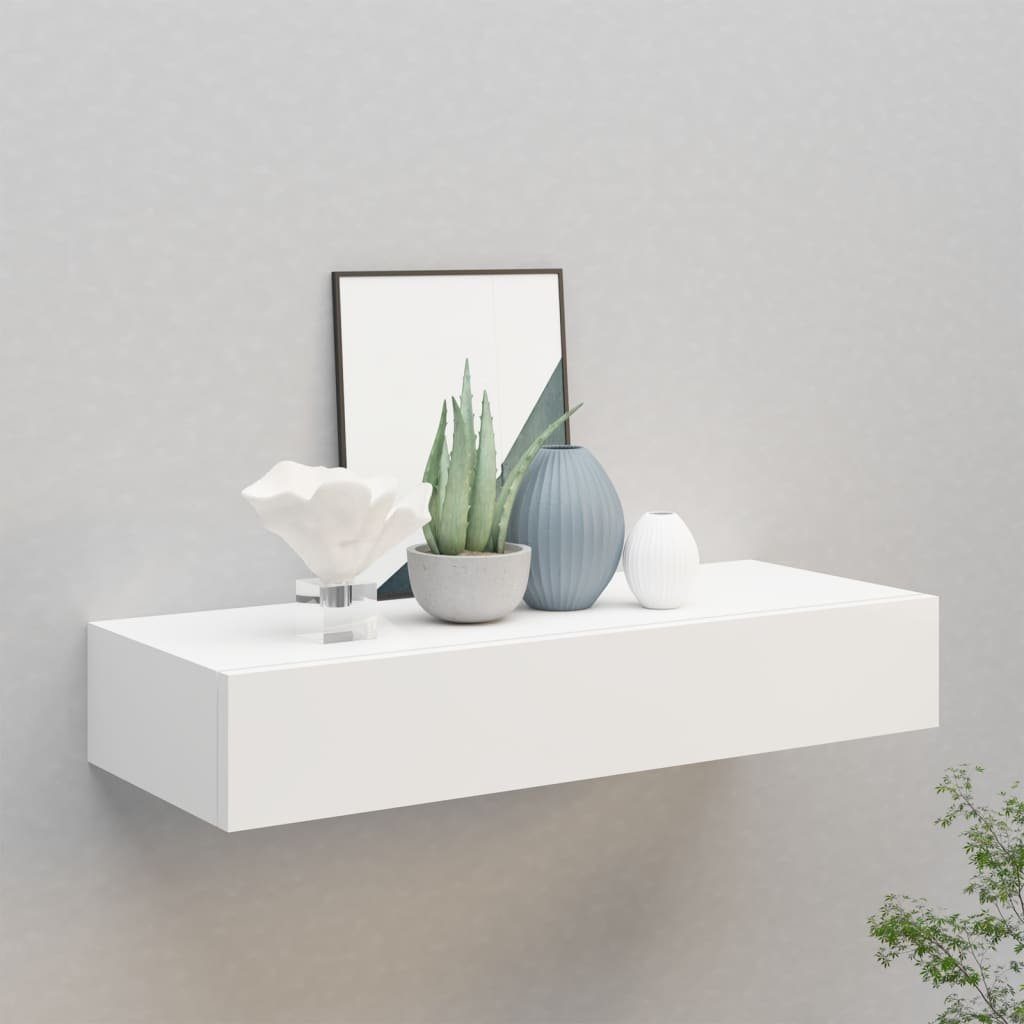 furnicato Wandregal mit Schublade Weiß MDF 60x23,5x10 cm