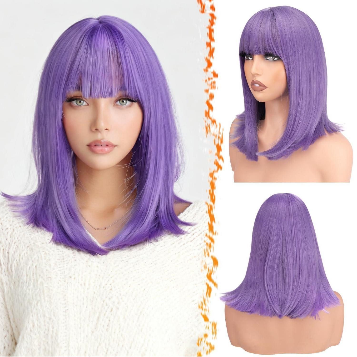 LuxusKollektion Kunsthaarperücke Perücke Damen Bob Pony Synthetisch 35cm Cosplay Lavendelviolett
