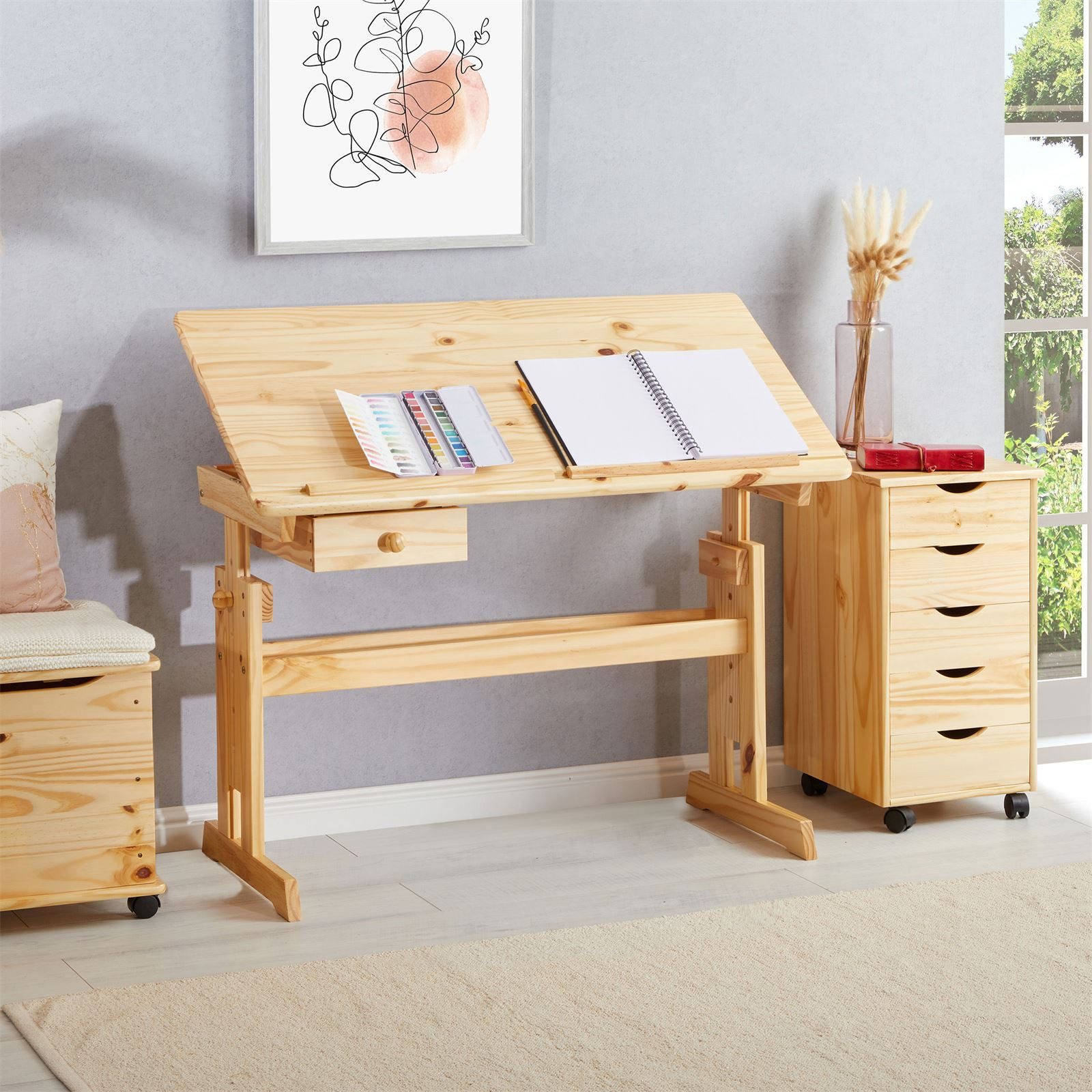 IDIMEX Kinderschreibtisch FLEXI, Kinderzimmer Lerntisch höhenverstellbar aus Massivholz Natur