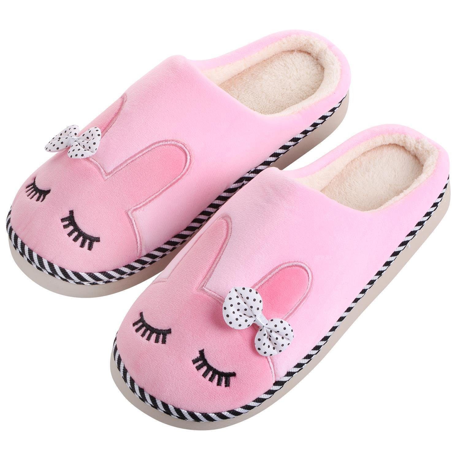Katara Tier Pantoffeln Gr. 34-41 (Einhorn, Katze, Hase) Plüsch Hausschuhe Hausschuhe, weich, warm, süß, kuschelig, Plüsch Kaninchen (Pink)