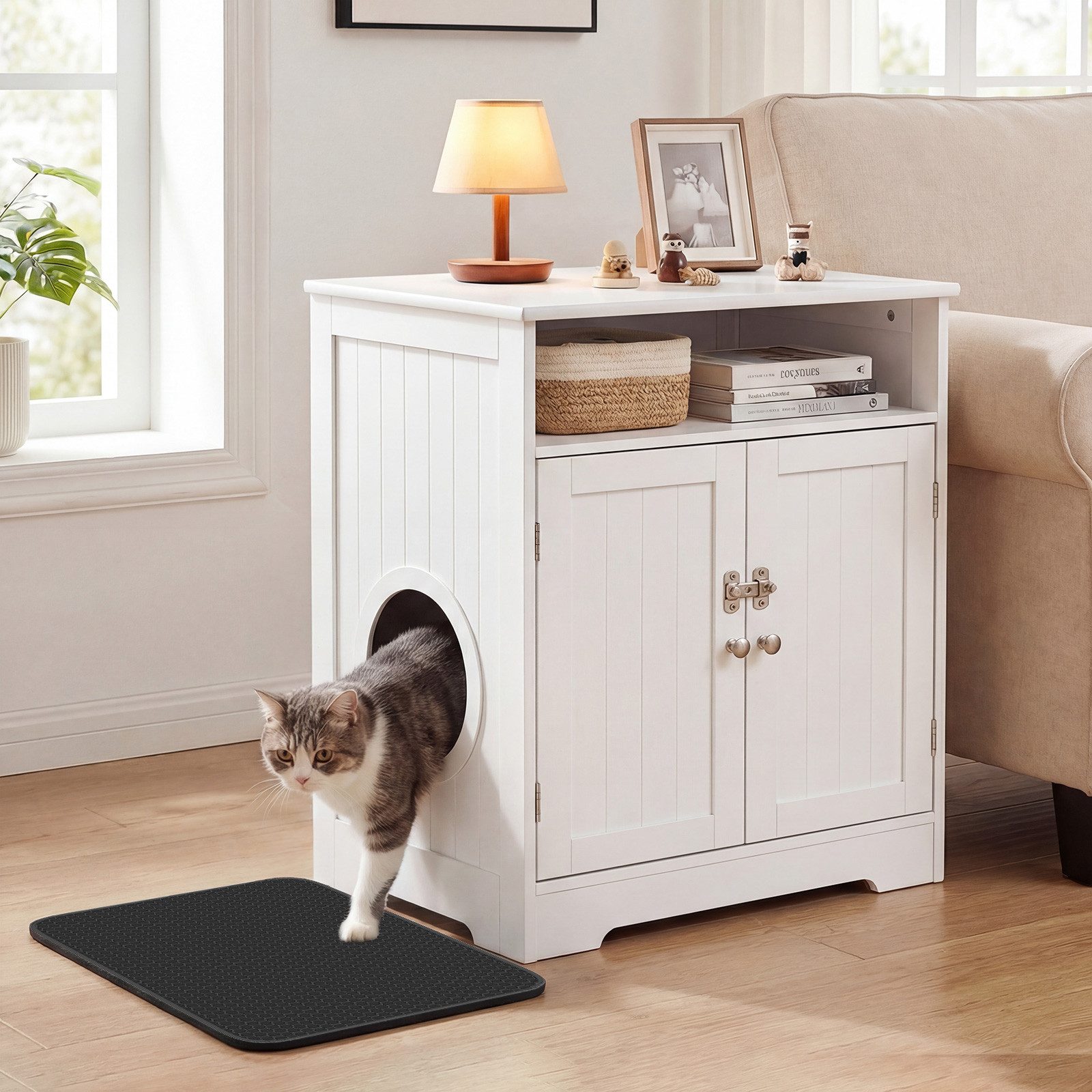 COSTWAY Tierhaus, Katzenschrank, Katzenhaus Beistelltisch, mit Tür