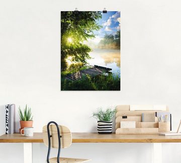 Artland Wandbild Angelsteg am Morgen, Gewässer (1 St), als Alubild, Outdoorbild, Leinwandbild, Poster, Wandaufkleber