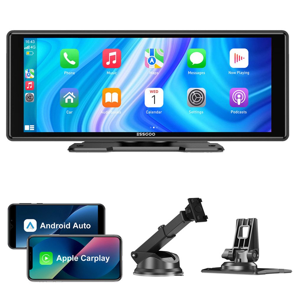 ESSGOO 4K 10.26" Autoradio Kabellos Tragbar Apple CarPlay & Android Auto Einbau-Navigationsgerät (Autoradio Bluetooth Sprachsteuerung)
