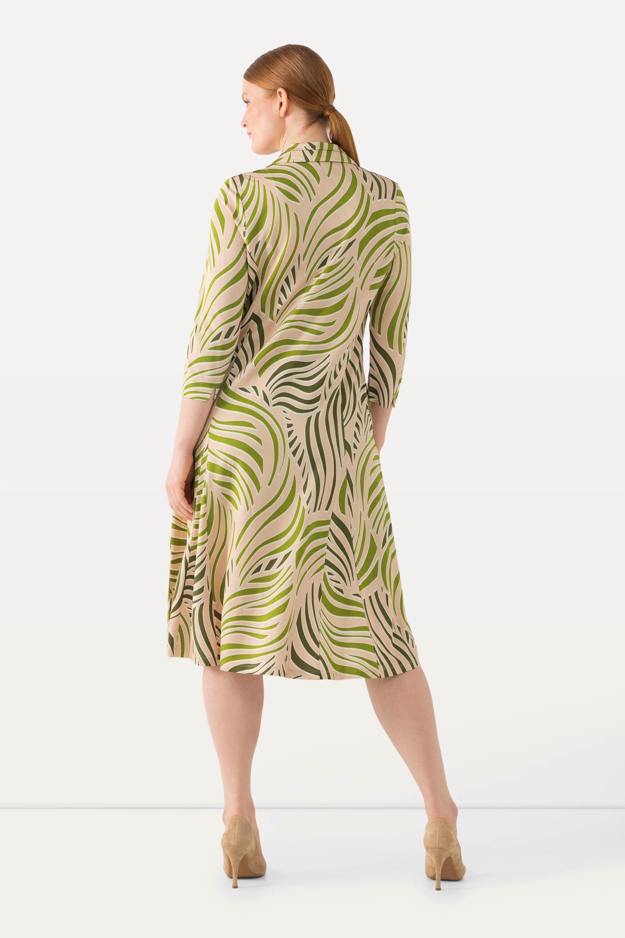 Ulla Popken Hemdblusenkleid Slinky-Midikleid Godet-Einsatz V-Ausschnitt