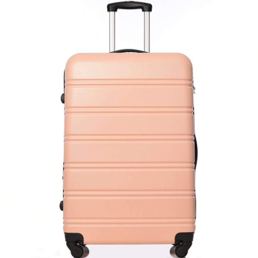 GLIESE Hartschalen-Trolley Rollkoffer, Reisekoffer, Handgepäck 4 Rollen, ABS-Material, 74.5*50.5*31.5, cremeweiß+braun rosa