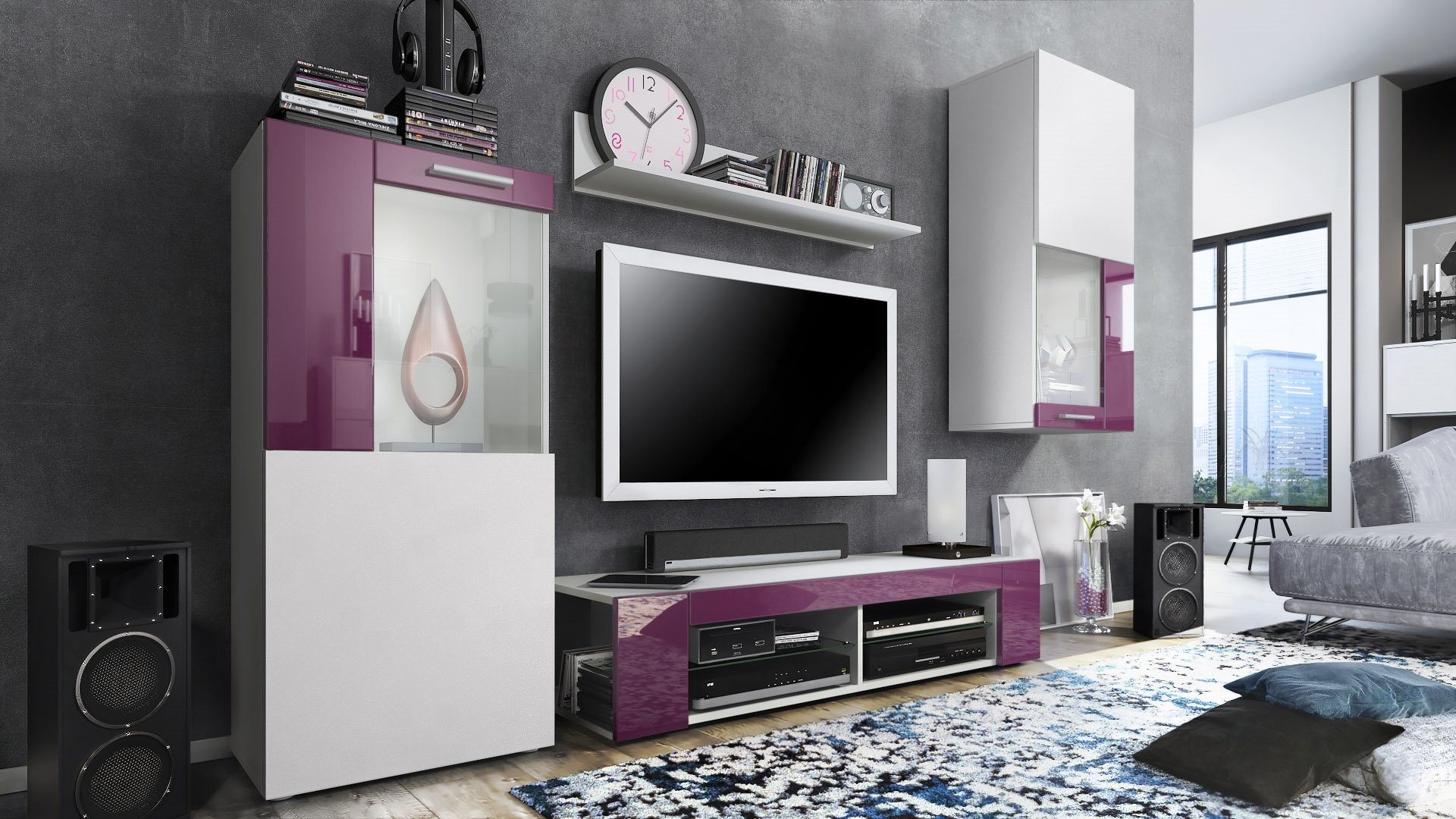 Vladon Wohnwand Movie, (Anbauwand, bestehend aus 1 TV-Board, 2 Vitrinen und günstig online kaufen