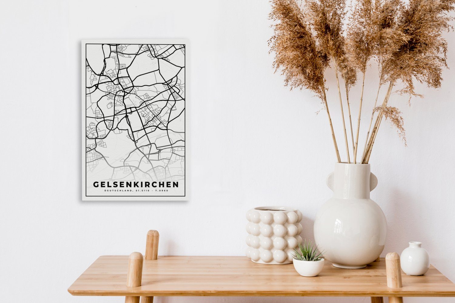 Gemälde, Gelsenkirchen Stadtplan fertig 20x30 Zackenaufhänger, (1 Karte cm - - Leinwandbild Stadtplan, von OneMillionCanvasses® inkl. Leinwandbild St), bespannt