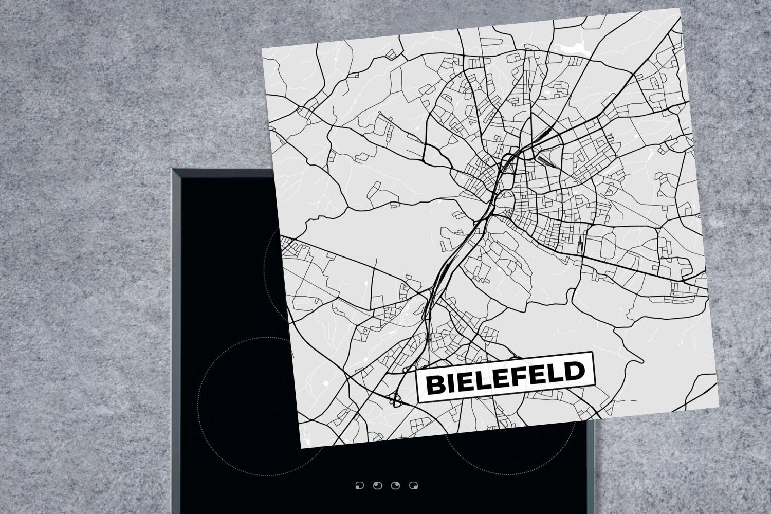 tlg), Bielefeld, für Ceranfeldabdeckung, cm, - küche - Vinyl, MuchoWow Deutschland Stadtplan (1 Arbeitsplatte Herdblende-/Abdeckplatte Karte - 78x78