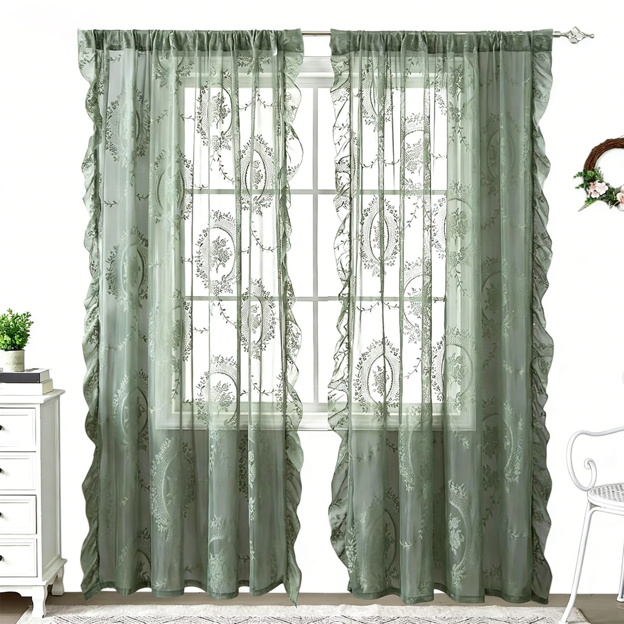 Agger Gardine 2 Stück Spitzengardinen Gardinen Vintage-Fensterbehandlung