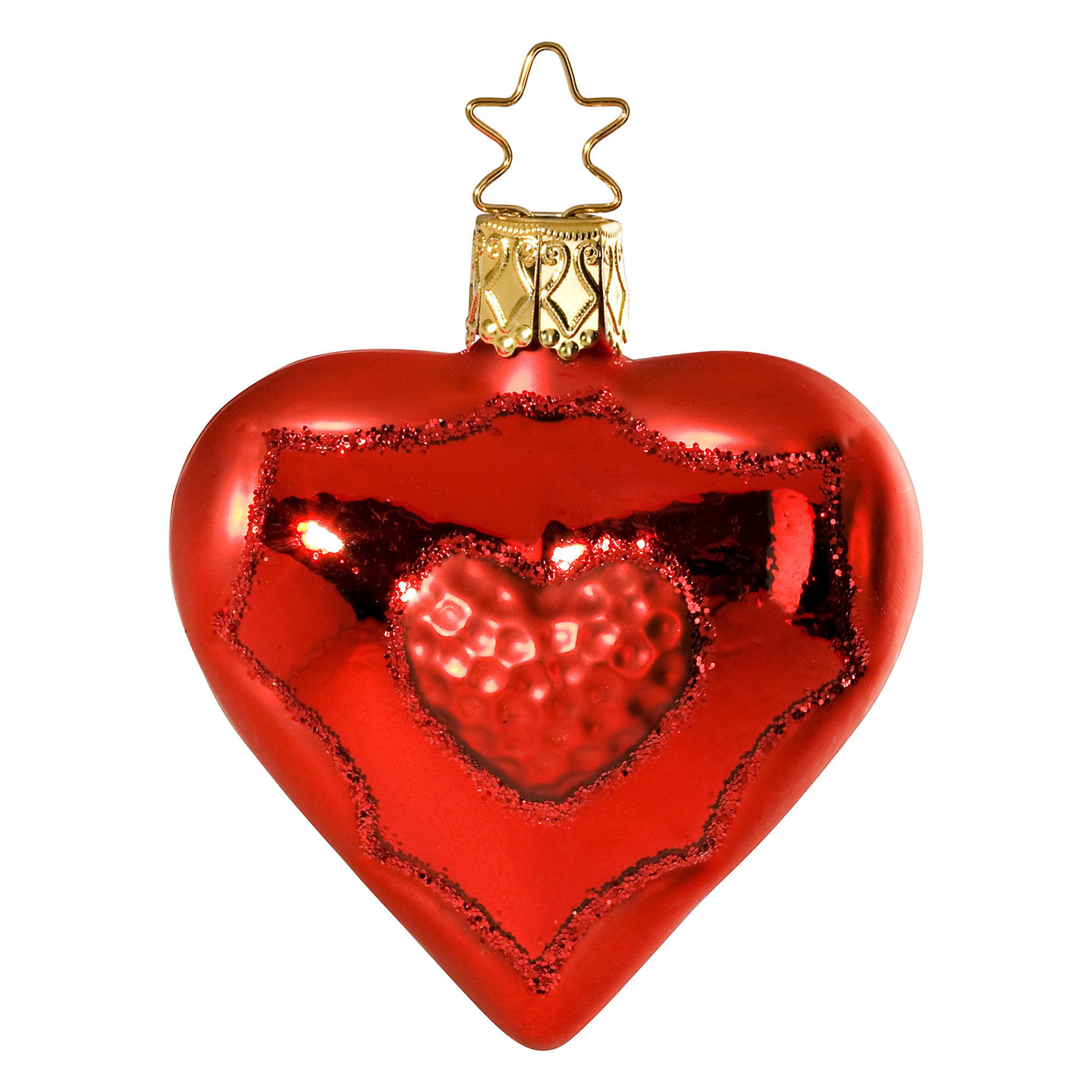INGE-GLAS® Christbaumschmuck, Christbaumschmuck Glas Herz 6,5cm Wahre Liebe rot 1 Stück