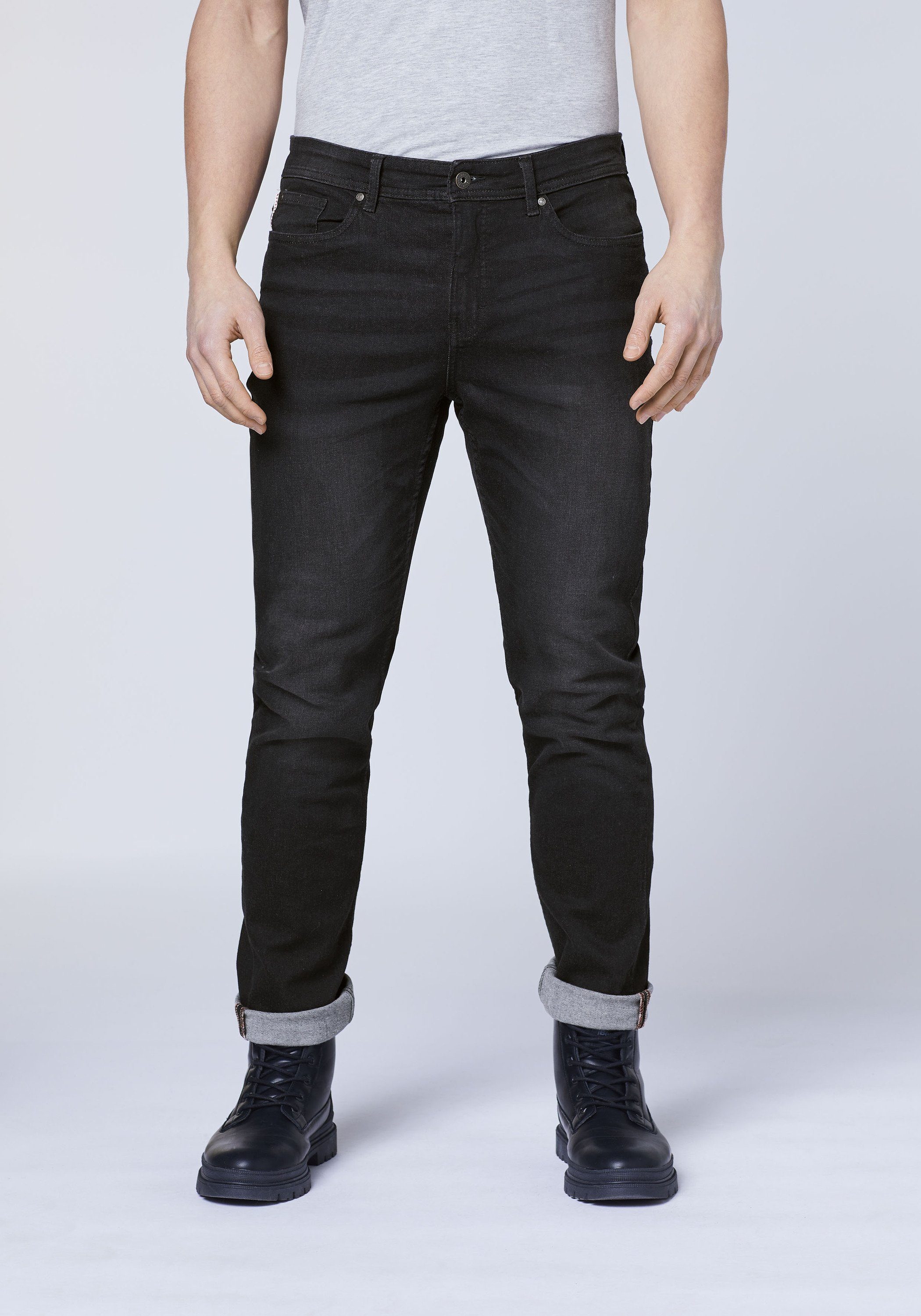 JZ & Co 90 mit Used-Effekten Black Slim-fit-Jeans