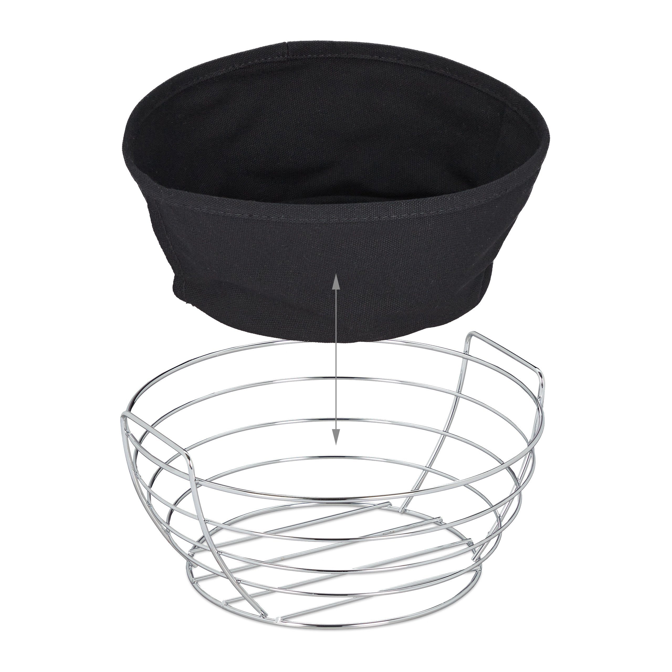 relaxdays Brotkorb Runder Brotkorb Metall mit Stoffeinsatz, Baumwolle, schwarz