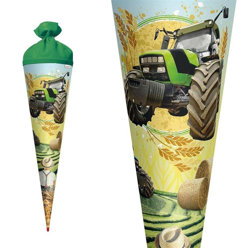 Roth Schultüte Traktor, 70 cm, rund, mit grünem Filzverschluss, Rot(h)-Spitze