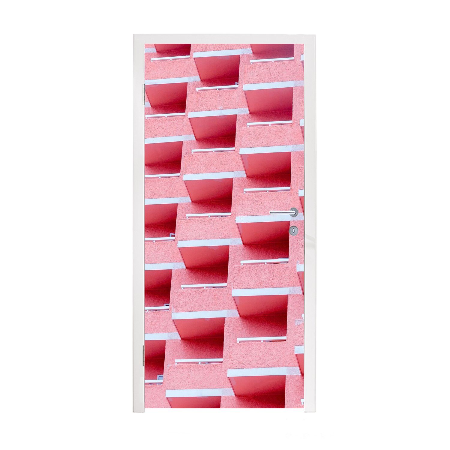 MuchoWow Türtapete Rosa - Balkon - Sommer - Architektur, Matt, bedruckt, (1 St), Fototapete für Tür, Türaufkleber, 75x205 cm