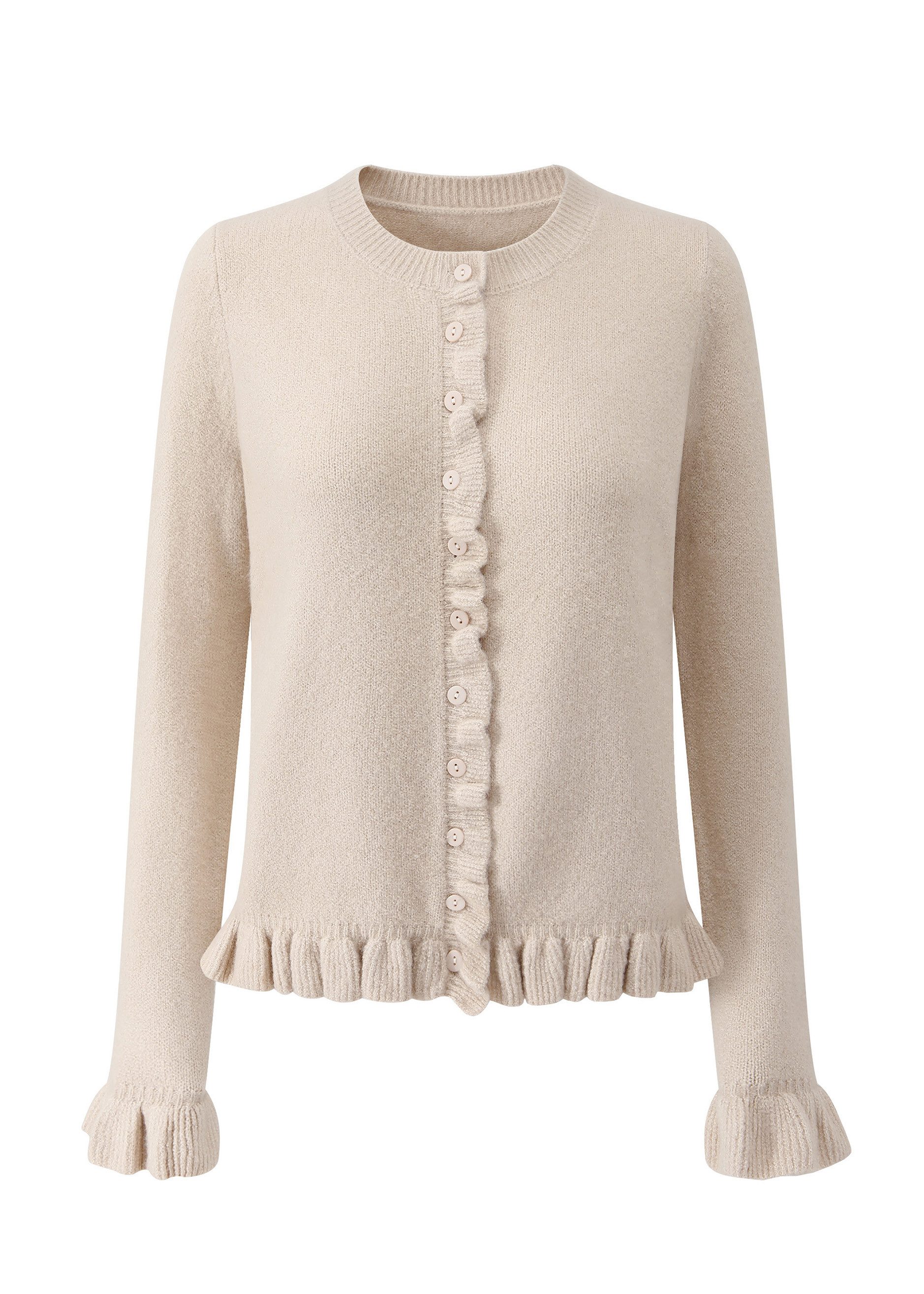 SASSYCLASSY Cardigan Elegante Strickjacke Damen mit Rüschendetails Feminine günstig online kaufen