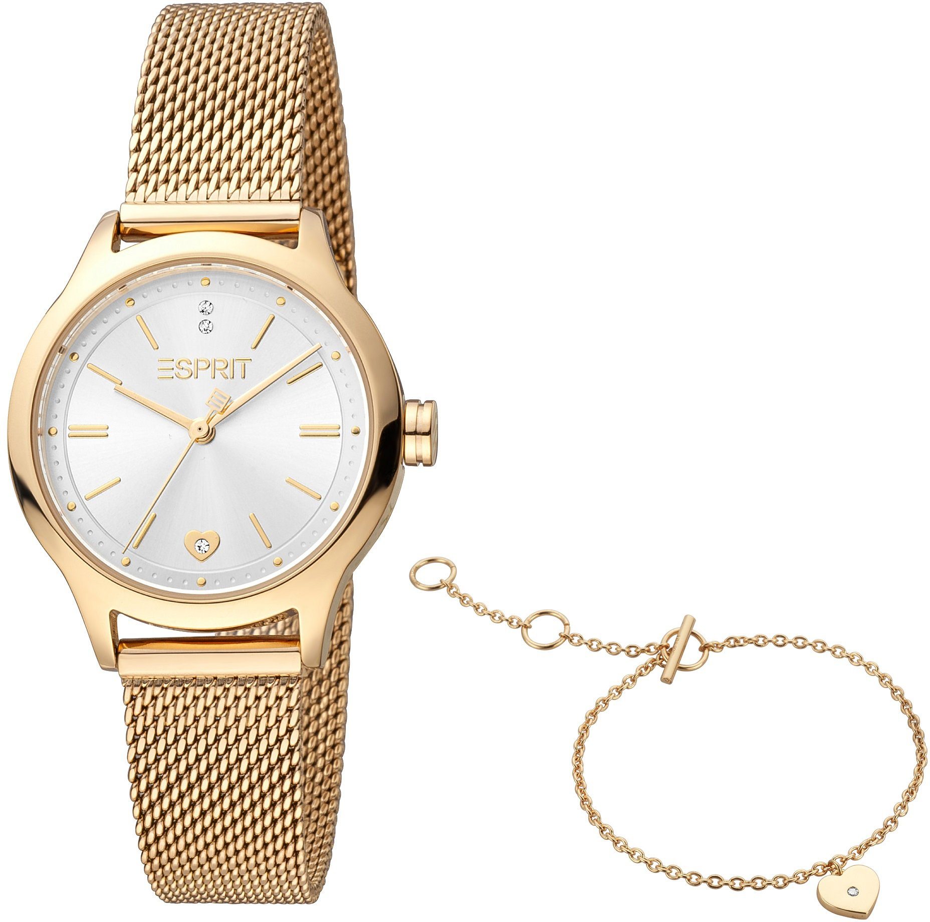 Damen Uhren Esprit Quarzuhr LoveMe, ES1L330M0045, (Set, 2-tlg., mit Armband)