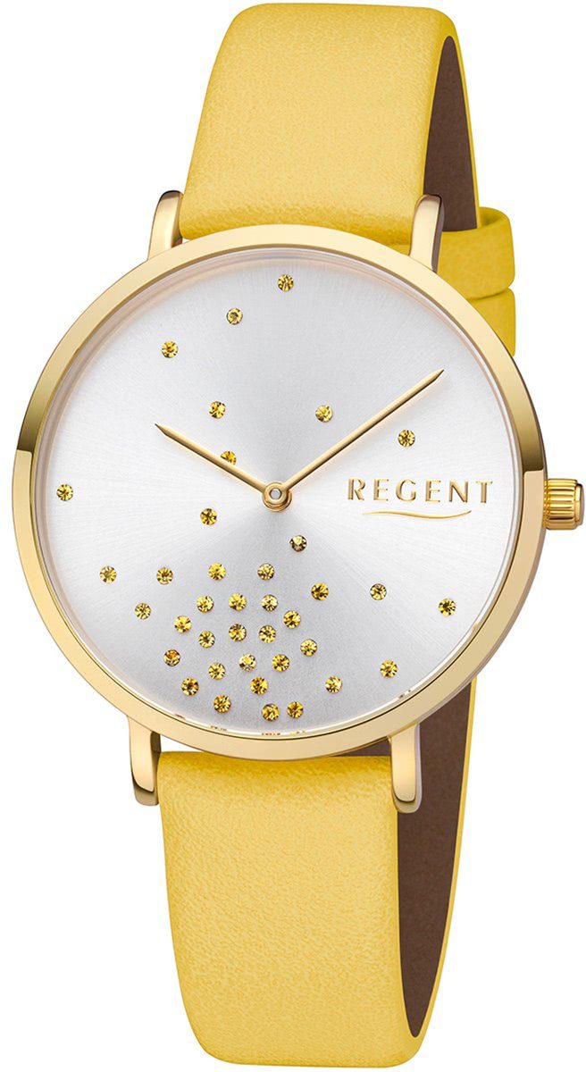 Regent Quarzuhr »Regent Damen Uhr BA-600 Leder Armbanduhr«, (Armbanduhr), Damen  Armbanduhr rund, Lederarmband gelb