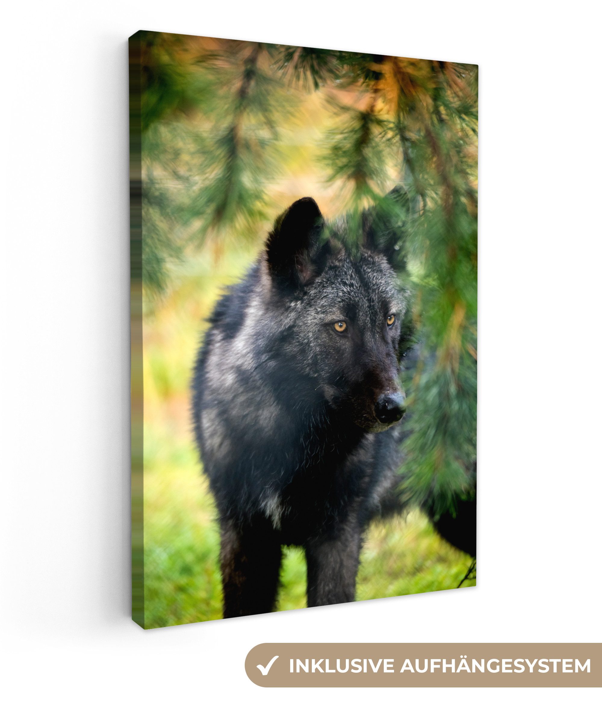 OneMillionCanvasses® Leinwandbild Wolf - Makro - Blätter, Fotodruck (1 St), Leinwand Canvas Wandbild, Wanddekoration 20x30 cm