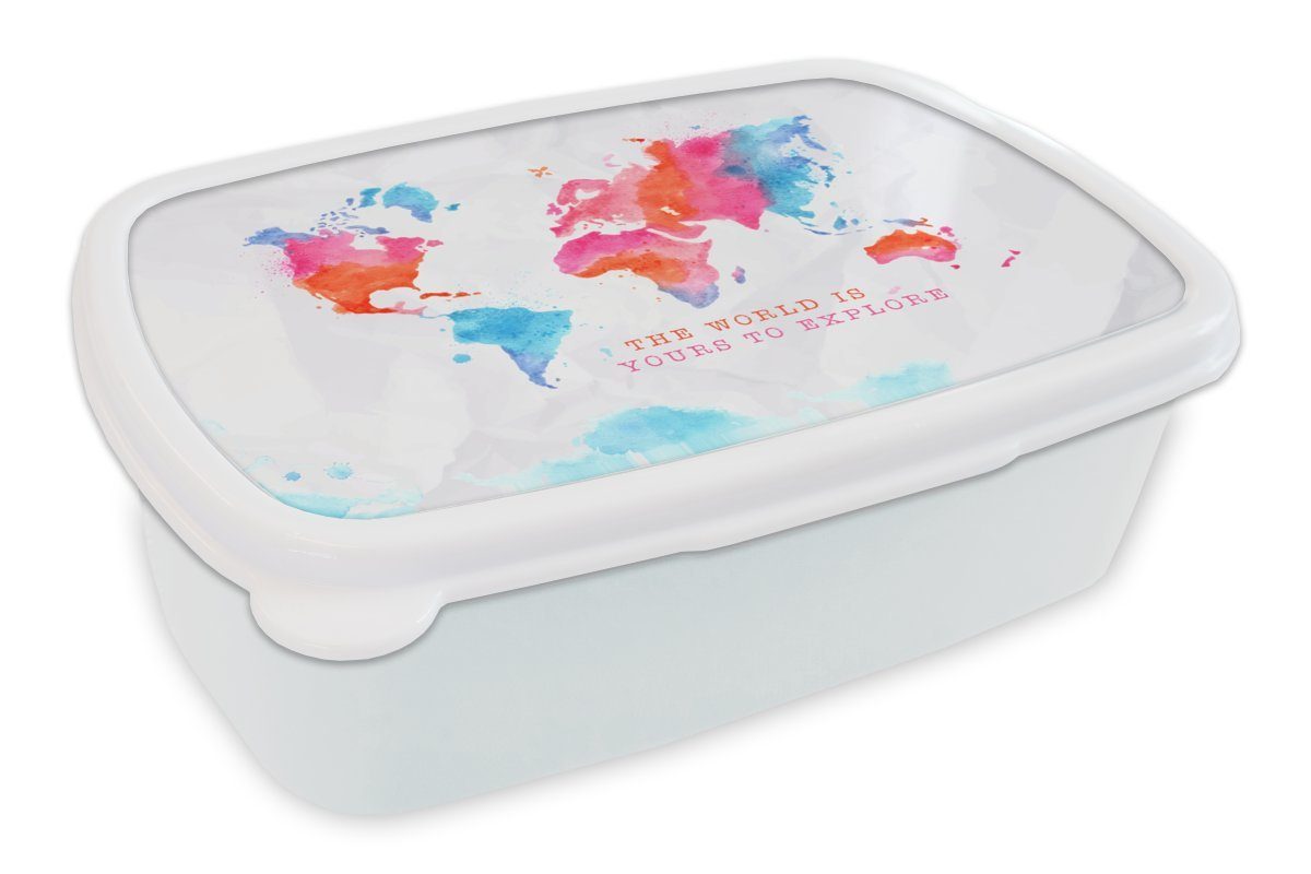 MuchoWow Lunchbox Karte - Welt - Sprichwörter, Kunststoff, (2-tlg), Brotbox für Kinder und Erwachsene, Brotdose, für Jungs und Mädchen weiß