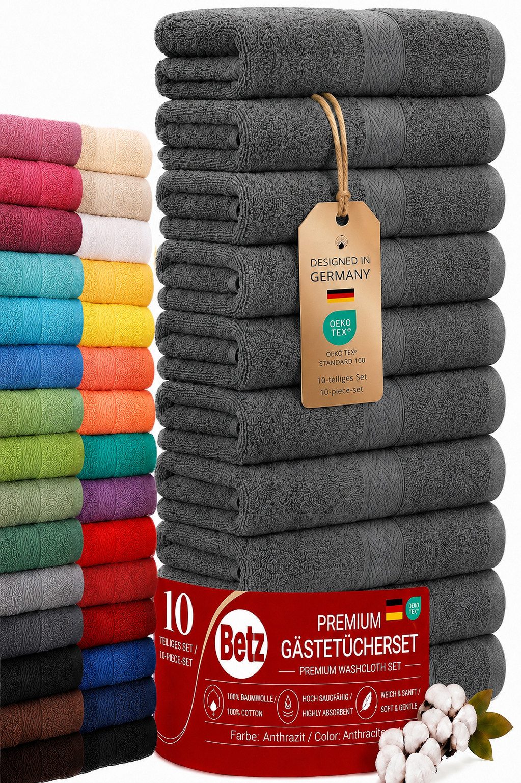 Betz Gästehandtücher 10 tlg. Gästehandtücher-Set PREMIUM 100 % Baumwolle 30x50cm, 100% Baumwolle (10-St)