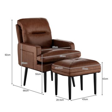 CLIPOP Relaxsessel Kunstleder Sessel Set (Relaxsessel mit Hocker), Fernsehsessel mit verstellbarer Rückenlehne, Sessel für Wohnzimmer