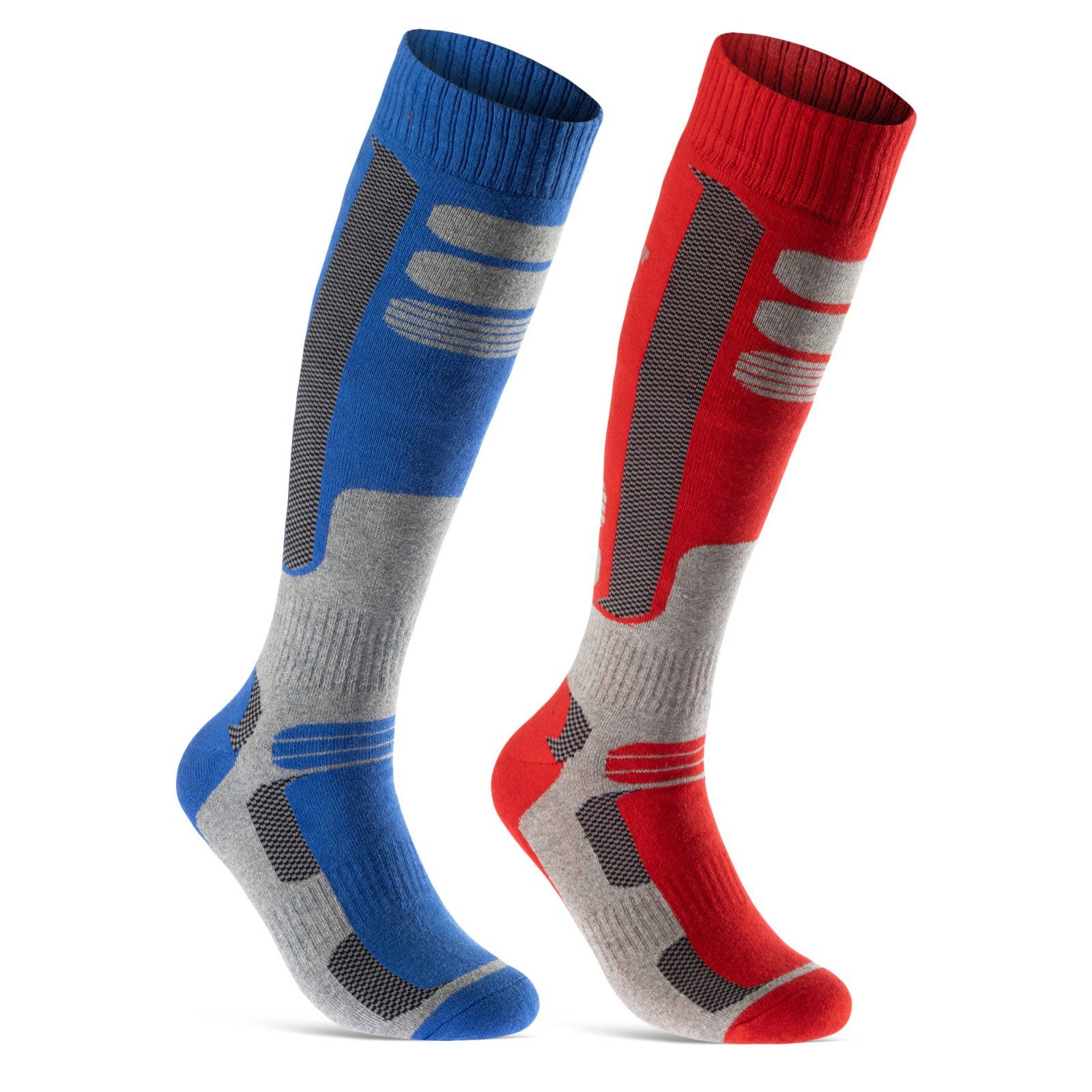 sockenkauf24 Skisocken 2 Paar Ski Strümpfe Herren & Damen Ski Socken lang (Rot/Blau, 43-46) Atmungsaktiv - 42816 WP