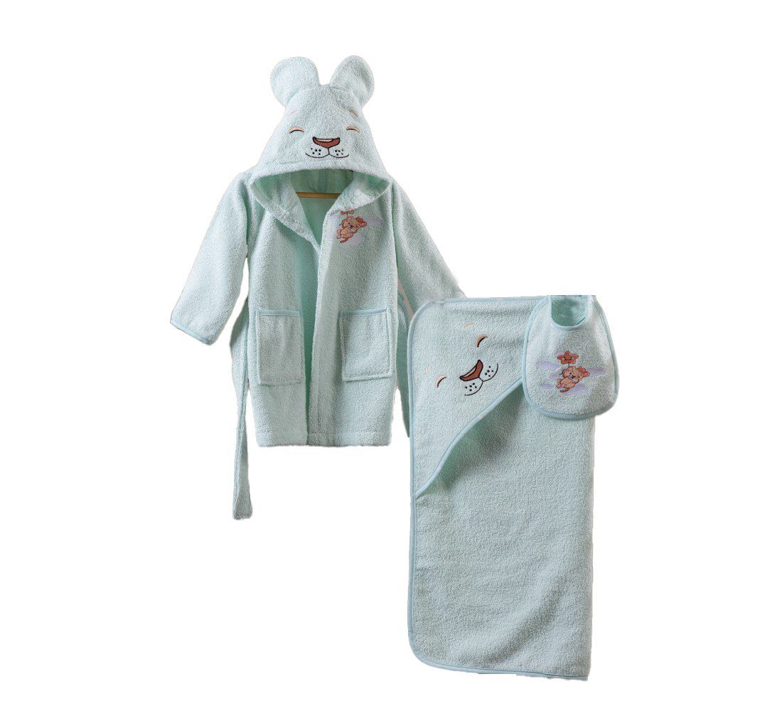 Box Babybademantel Babybadeset Baumwolle 100% Kaputze mit Cotton Bademantel 3tlg. Babybadetuch