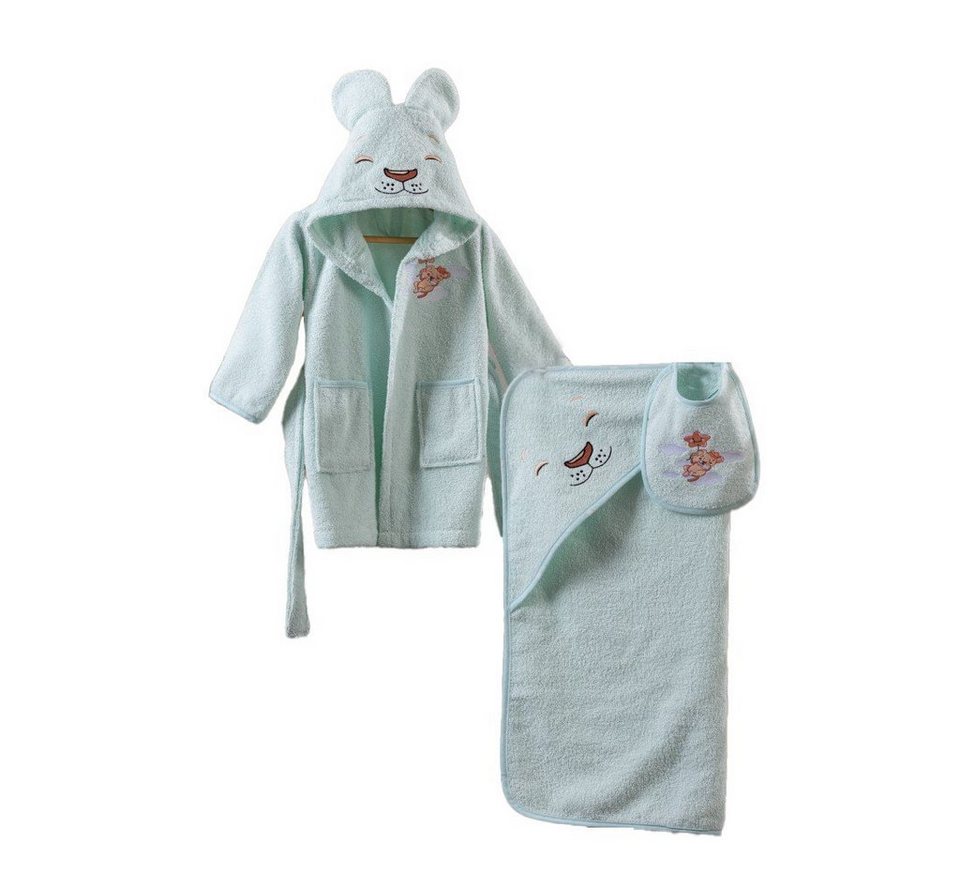 Cotton Box Babybademantel Babybadeset 3tlg. Bademantel Babybadetuch mit  Kaputze 100% Baumwolle, Babybademantel mit Kapuze aufgesetzten Taschen und  Gürtel (330gr/m2)