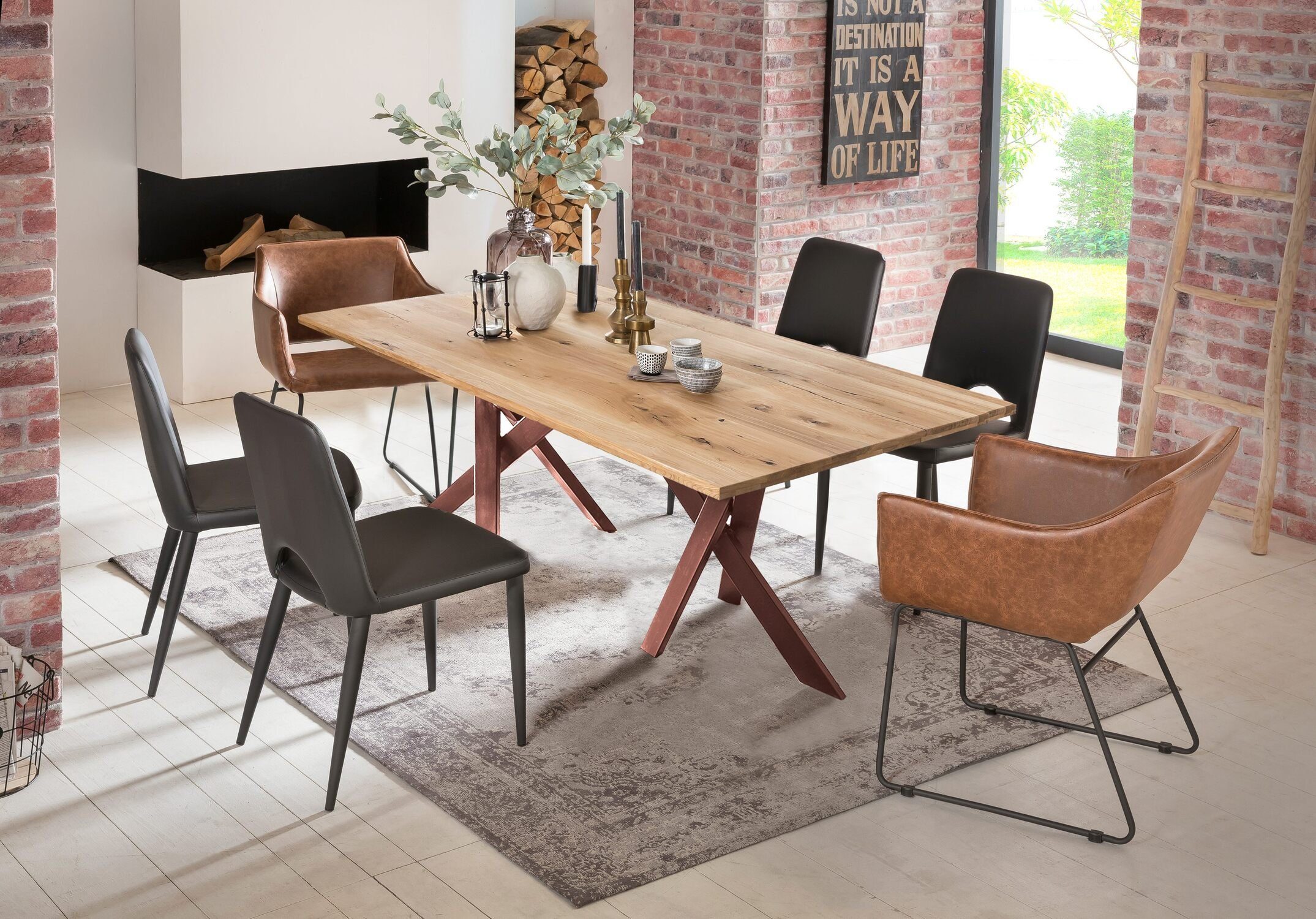 - Gestell | 40 - - massiv), Tisch TPFLiving Esstisch Desinger Gestell Platte Luxus Metall - Esstisch Plattenstärke Pavus Esstisch antik-braun antikbraun, Wildeiche geölt, Esstisch antik-braun (Platte 180x100cm mm natur,