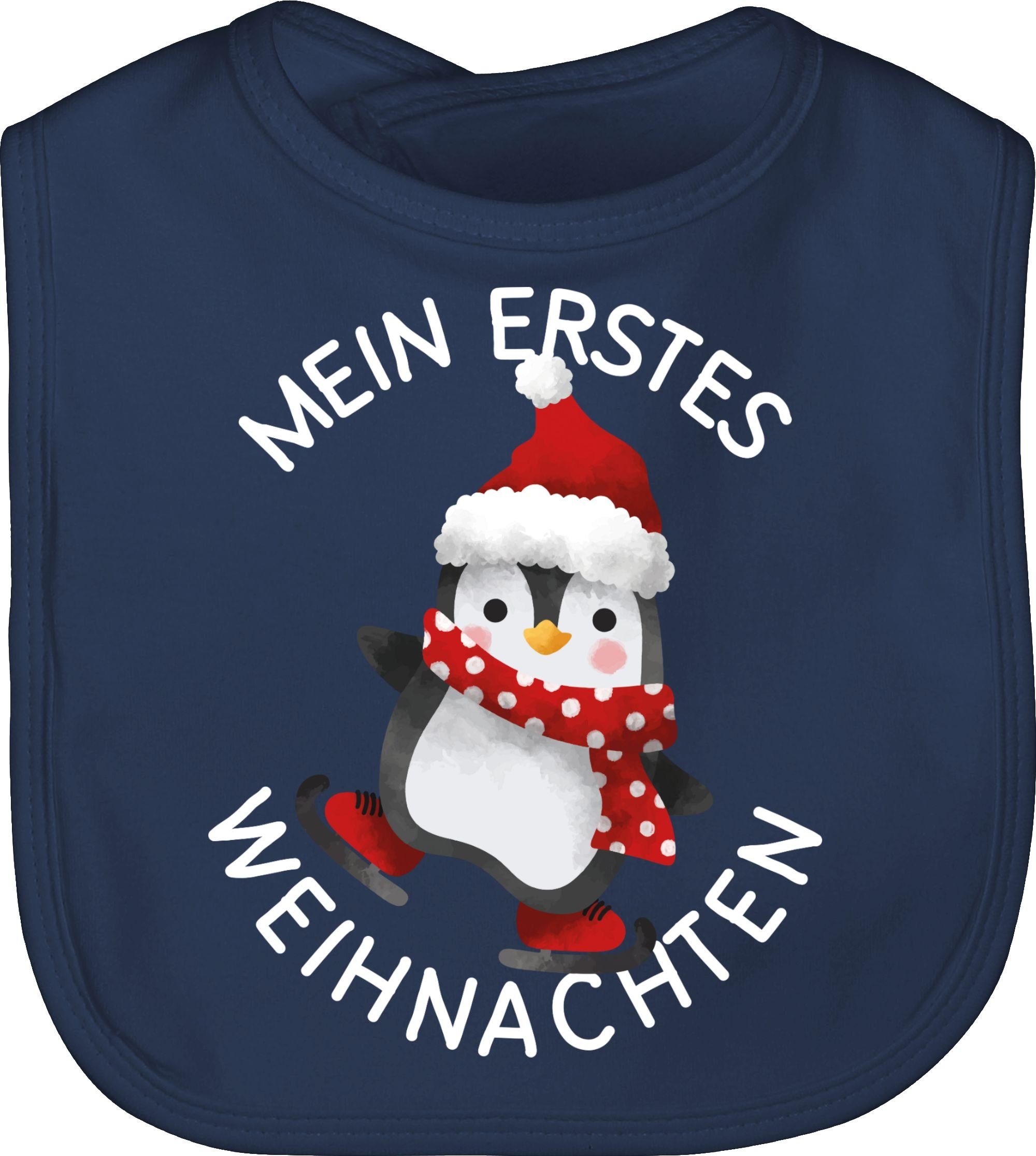 weiß, mit Blau Lätzchen erstes Weihnachten Weihnachten Shirtracer - Kleidung Pinguin Baby Navy 1 Mein