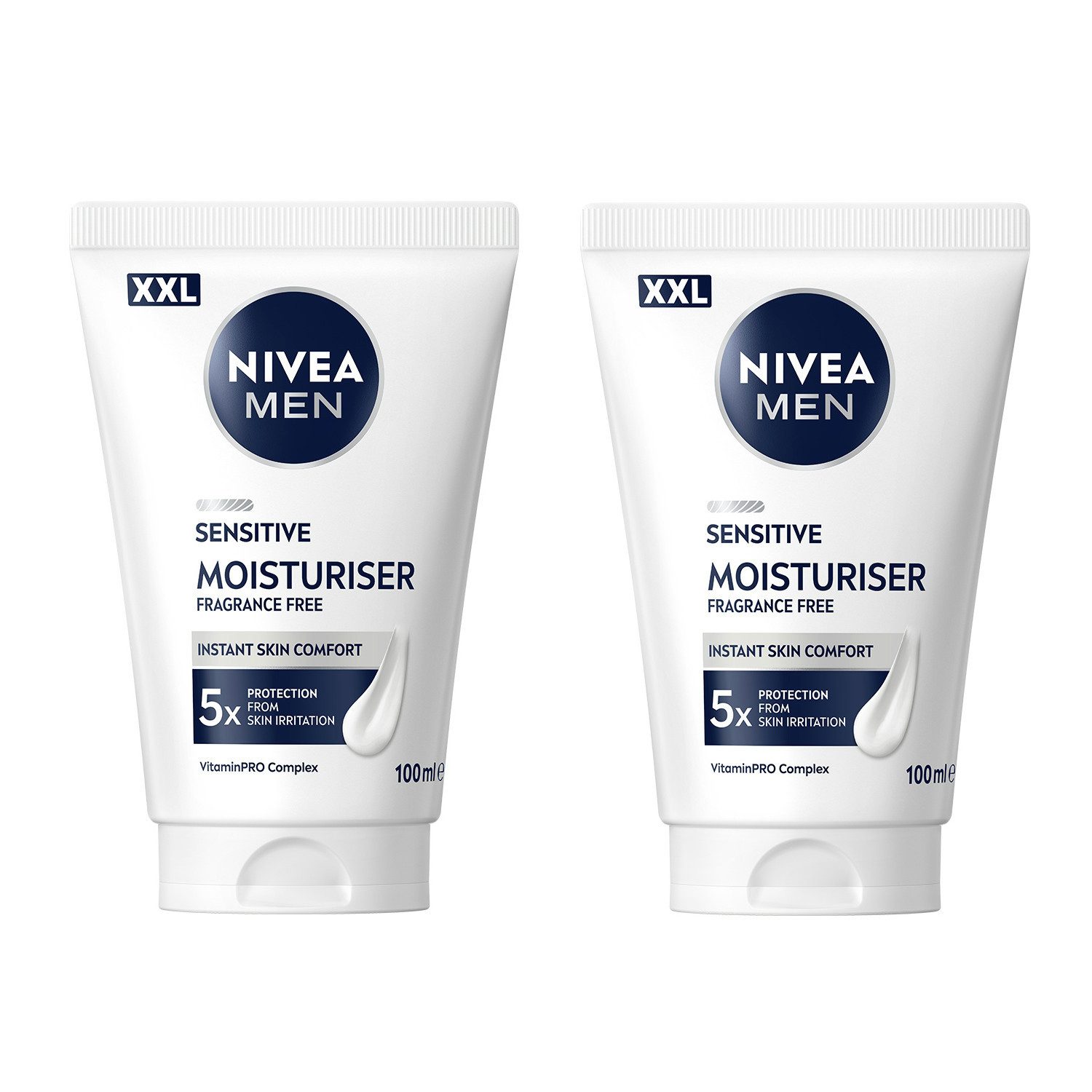 Nivea Men Gesichtspflege Sensitive Gesichtspflegecreme XXL 2 x 100ml Vitamin E Panthenol, 2-tlg., intensive 24-Stunden-Hydratation