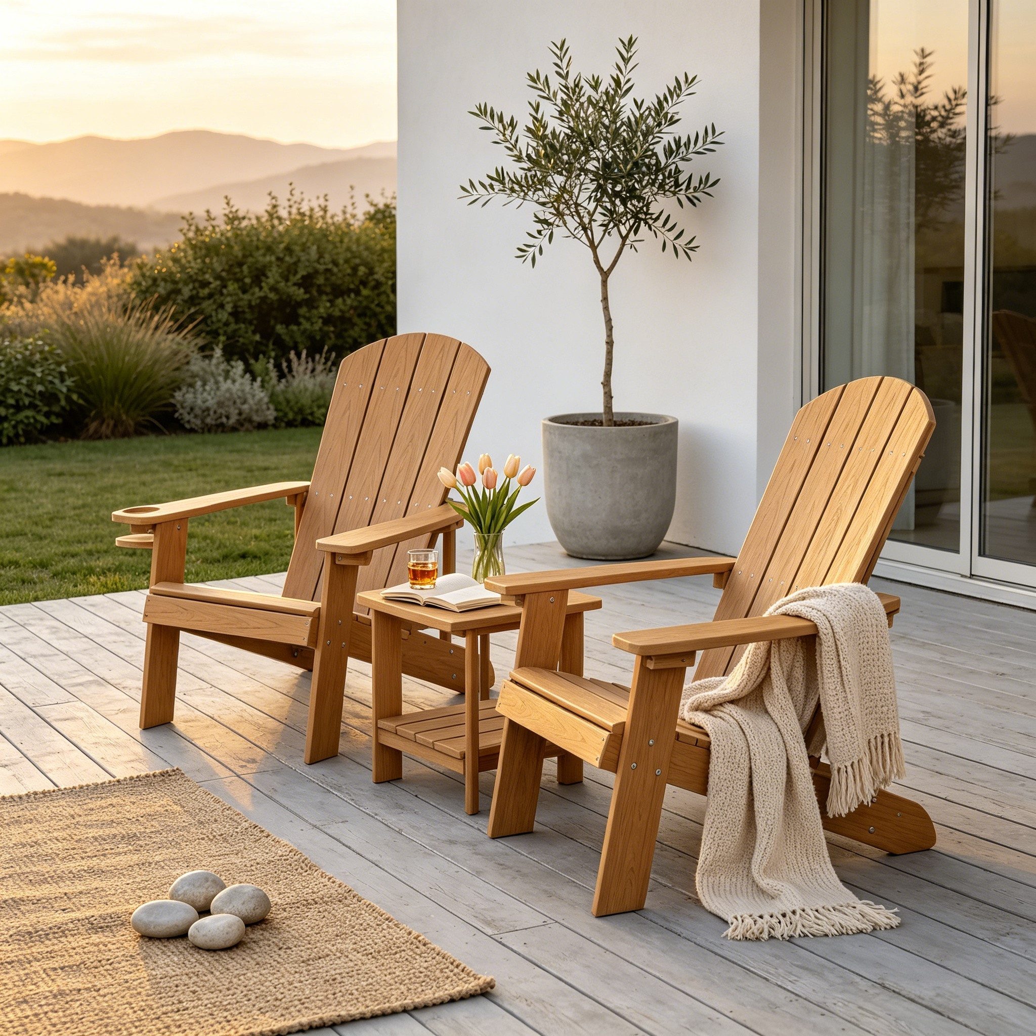 NJLyuhome Gartenstuhl Allwetter-Adirondack-Stuhl mit Getränkehalter & Ablagefach (1 St), Aus wetterfestem HIPS, pflegeleicht für Terrasse, Garten & Balkon