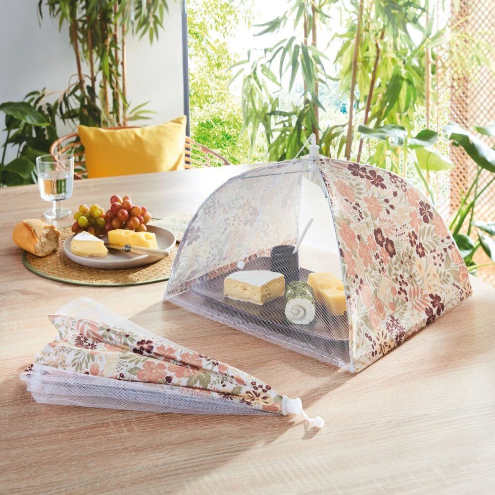 Home-trends24.de Abdeckhaube Insektenschutzhaube Haube Blütenprint Faltbar Abdeckhaube 2er Set, Faltbar