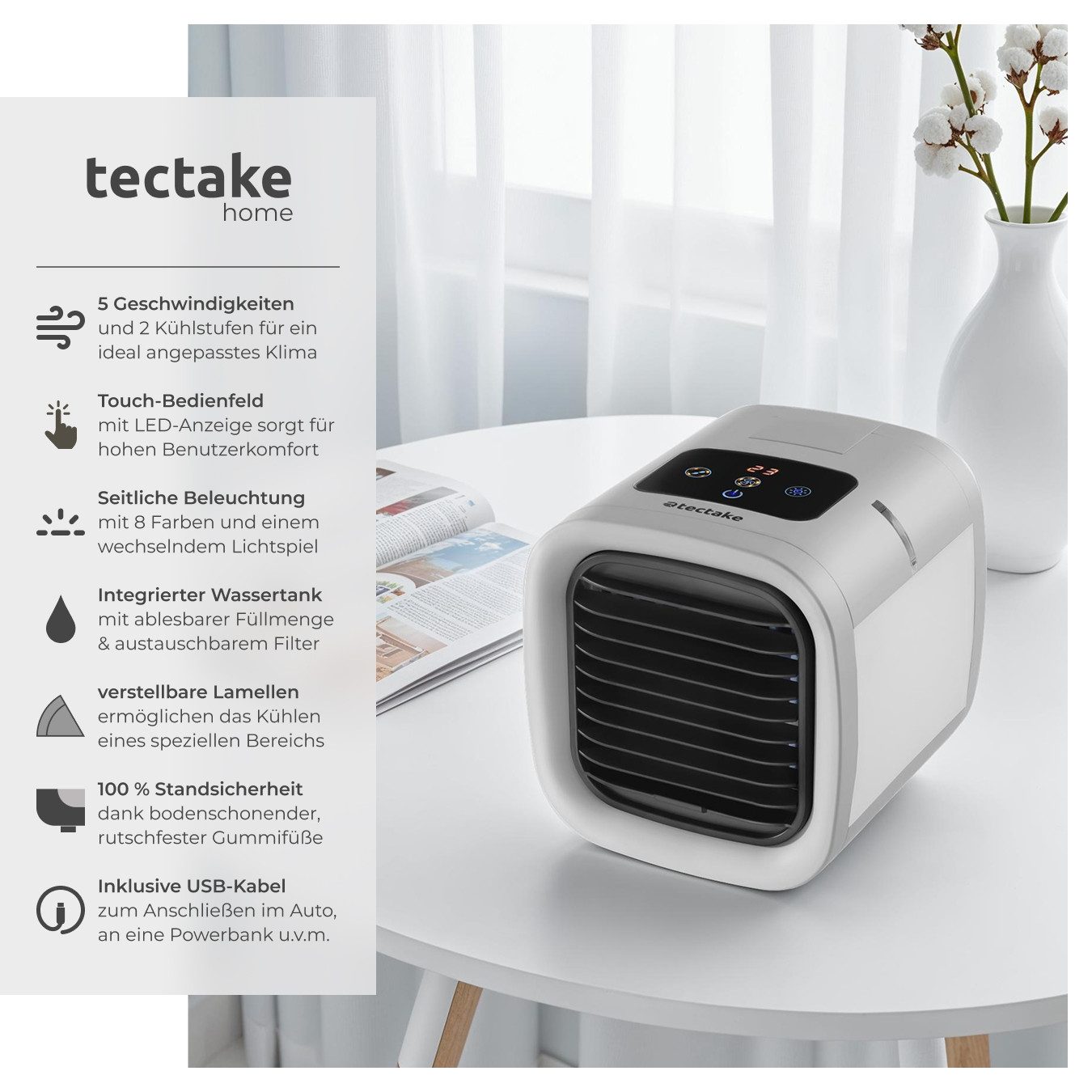 tectake Tischventilator Luftkühler, seitliche LED-Beleuchtung mit günstig online kaufen