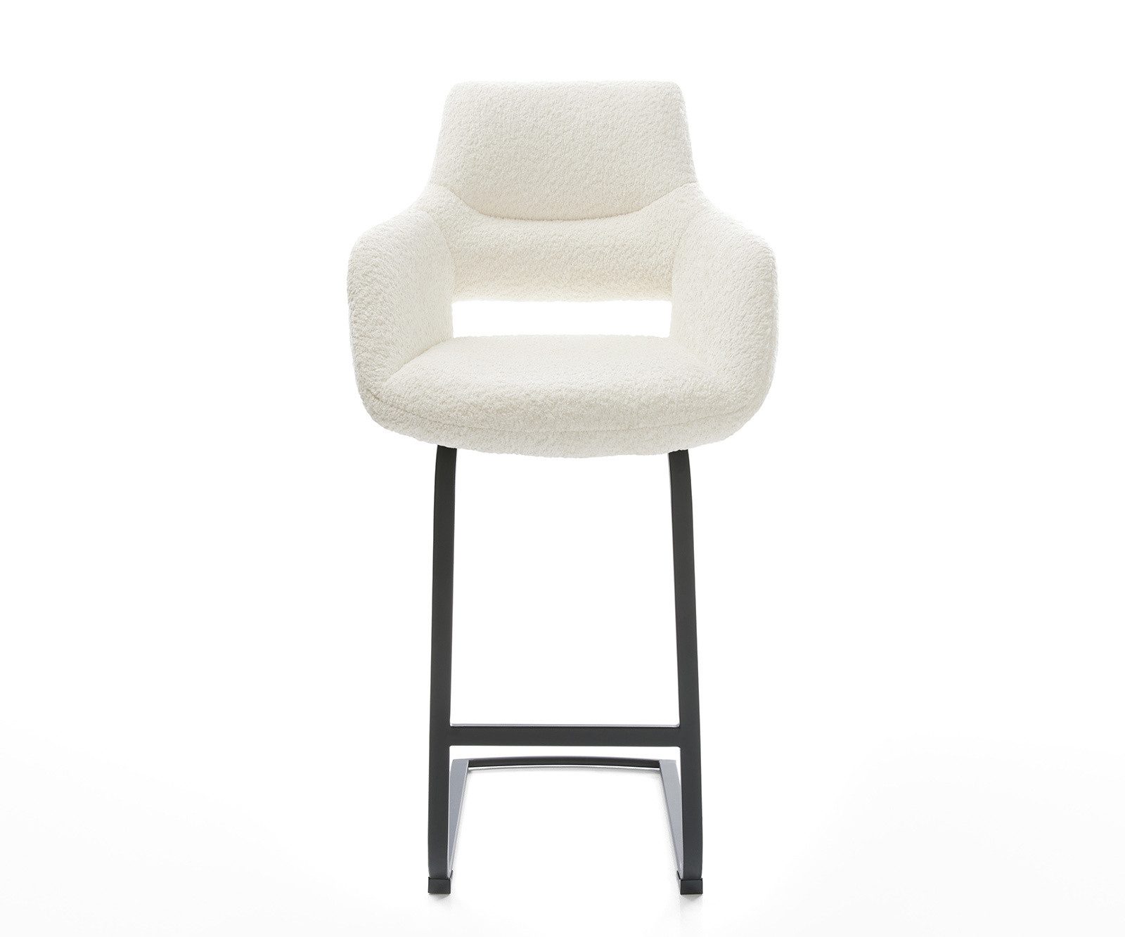 DELIFE Barhocker Yago-Flex, Freischwinger flach Metall Schwarz Bouclé Weiß Taschenfederkern